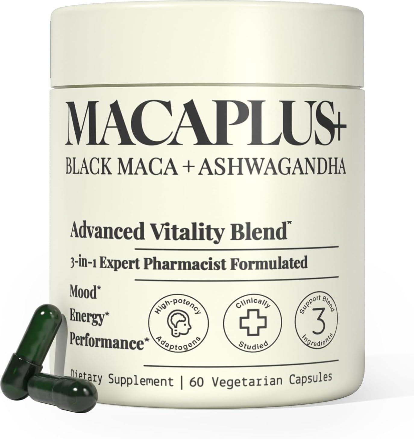 Organic Peruvian Black Maca Root Capsules - 1,500mg 40X Strength with Ashwagandha & Fenugreek - 3-in-1 Adaptogen Complex for Women & Men - Non-GMO Vegan (60 Ct) customer photo 1