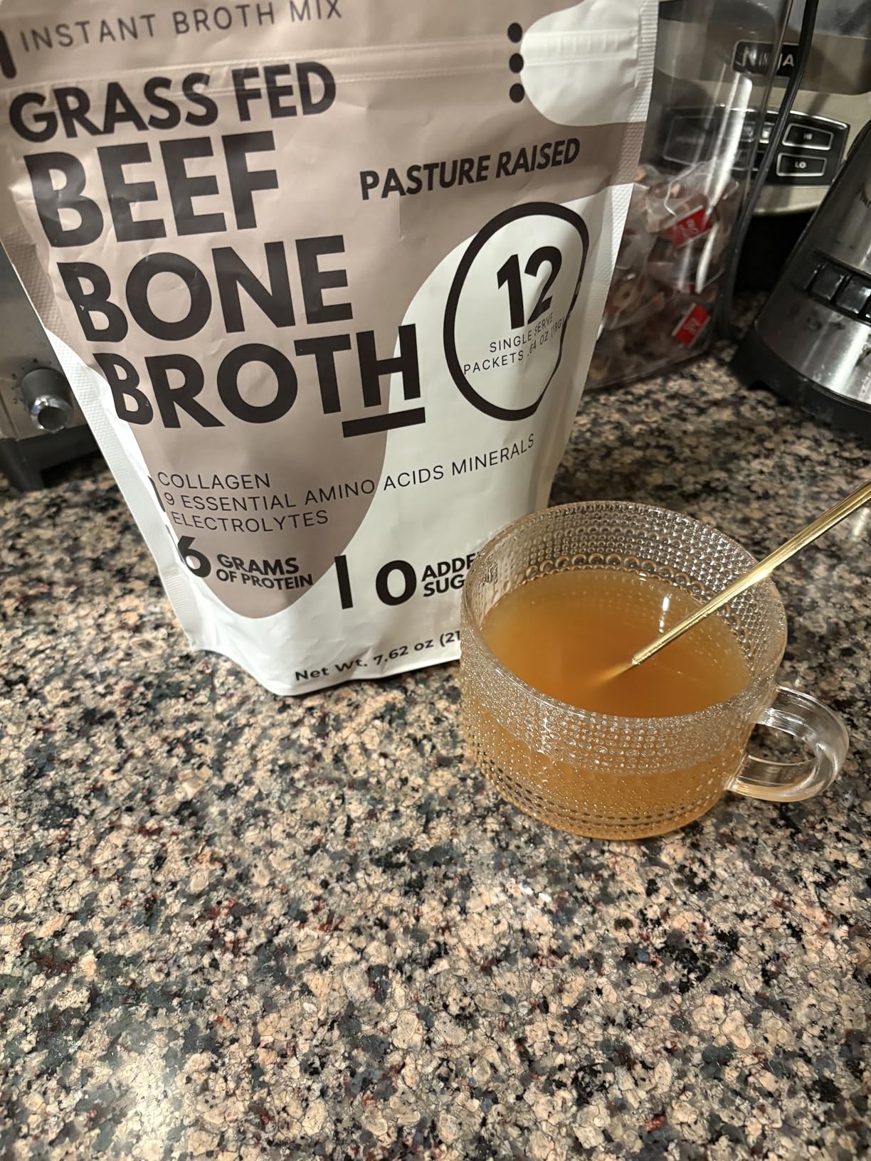Ketostat Bone Broth Protein Powder Packets, Grass-Fed Beef (12 Pack, 18g) - 16 Grams of Hydrolyzed Beef Collagen Protein, Amino Acids, Electrolytes Sipping Broth Powder customer photo 1
