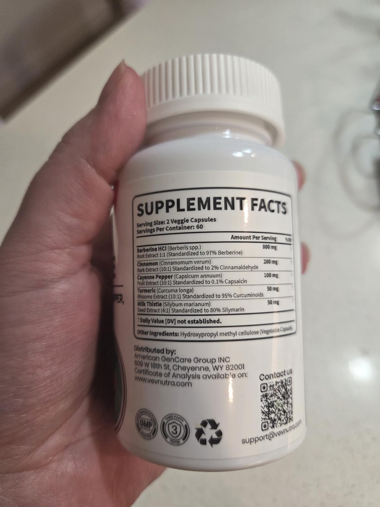VEV Berberine Supplement with Ceylon Cinnamon, Cayenne Pepper, Turmeric, Milk Thistle, Vegan & Non-GMO - 120 Capsules customer photo 1