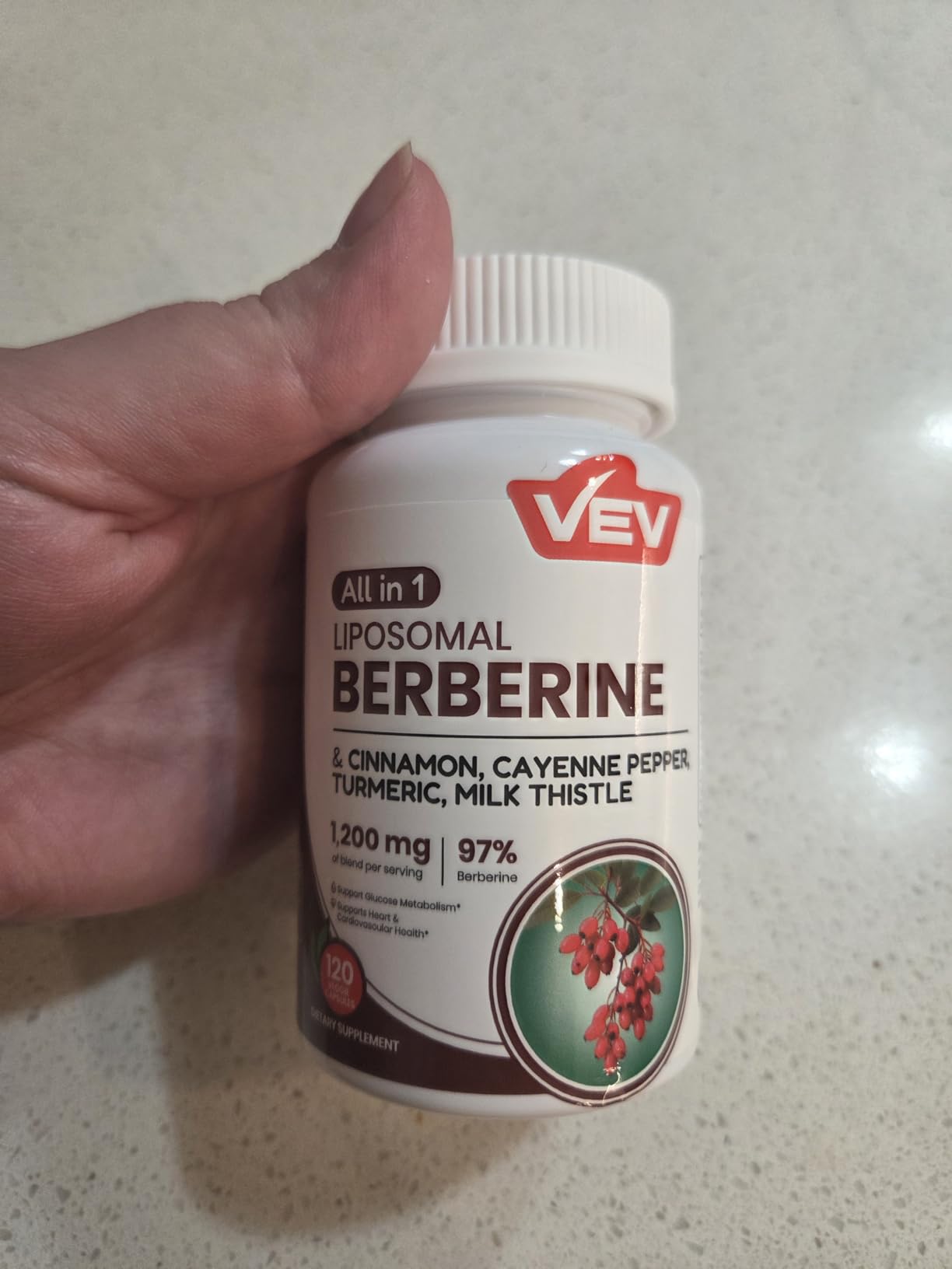 VEV Berberine Supplement with Ceylon Cinnamon, Cayenne Pepper, Turmeric, Milk Thistle, Vegan & Non-GMO - 120 Capsules customer photo 2