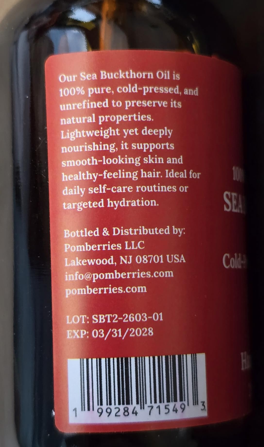 Pomberries Sea Buckthorn Oil - 100% Pure Cold-Pressed from Fruit & Seed - Sea Buckthorn Seed Oil for Face, Hair, Skin & Nails - Supports Radiant, Youthful-Looking Skin - Amber Glass Bottle 2 fl oz customer photo 2