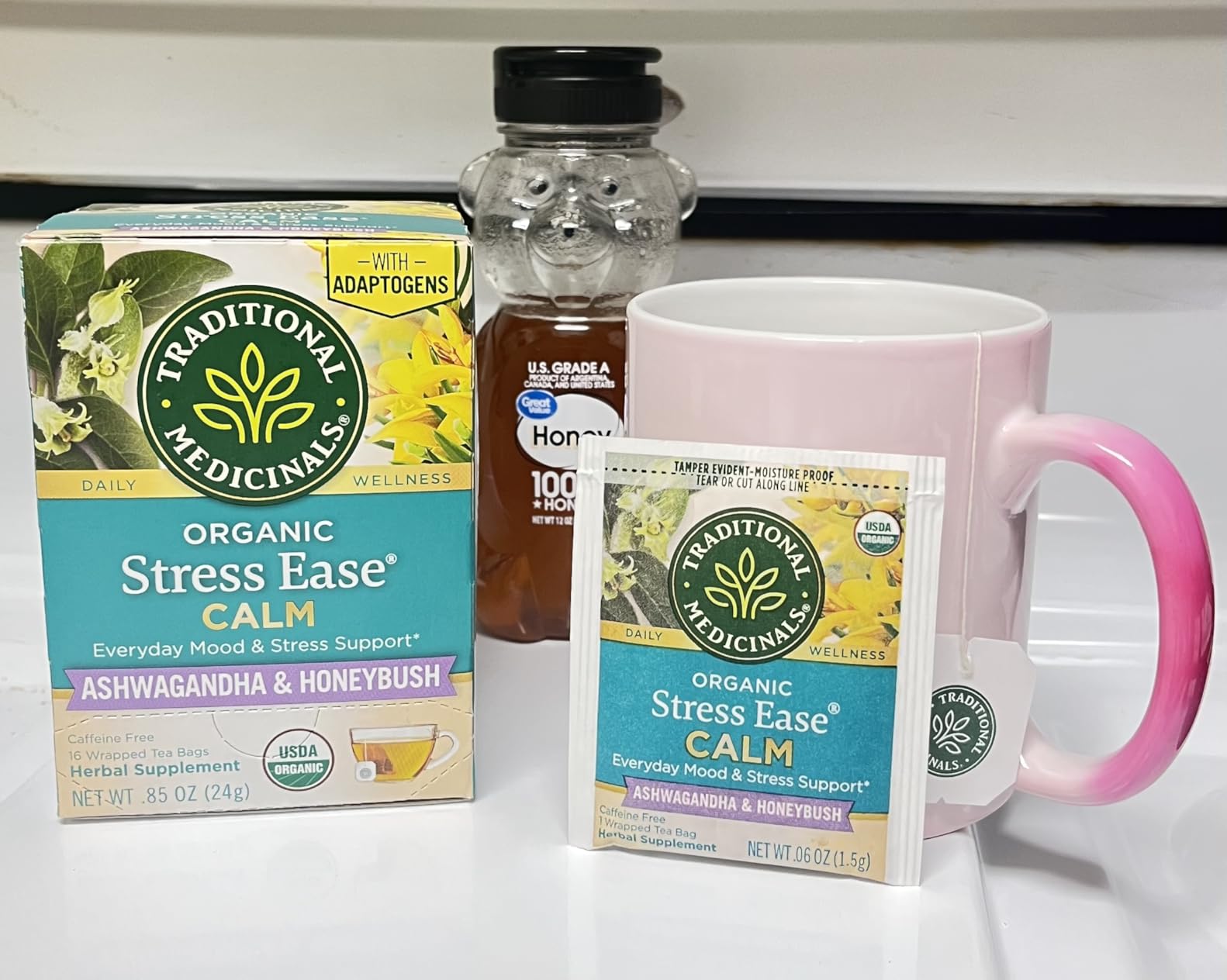 Traditional Medicinals Organic, Stress Ease Calm with Adaptogens, Ashwagandha & Honeybush - Promotes Relaxation - Kosher, Non-GMO, Caffeine-Free, Compostable - 16 Tea Bags customer photo 1