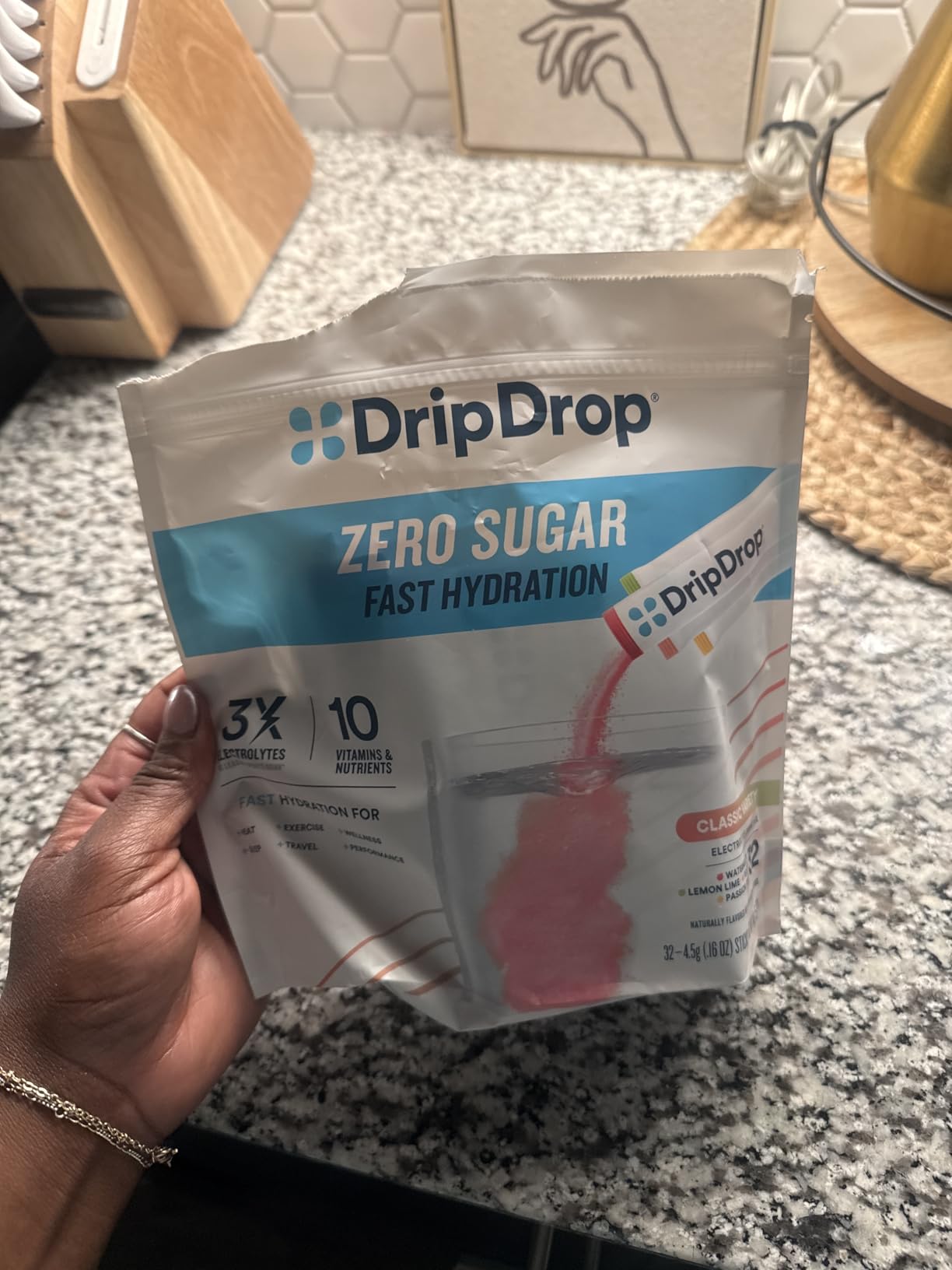 DripDrop Sugar Free Hydration Packets - Zero Classic Variety Pack - Single Serve Electrolytes Powder Drink Mix - Lemon Lime, Watermelon, Peach, Passion Fruit - Non-GMO, Gluten Free, Vegan - 16 Sticks customer photo 1