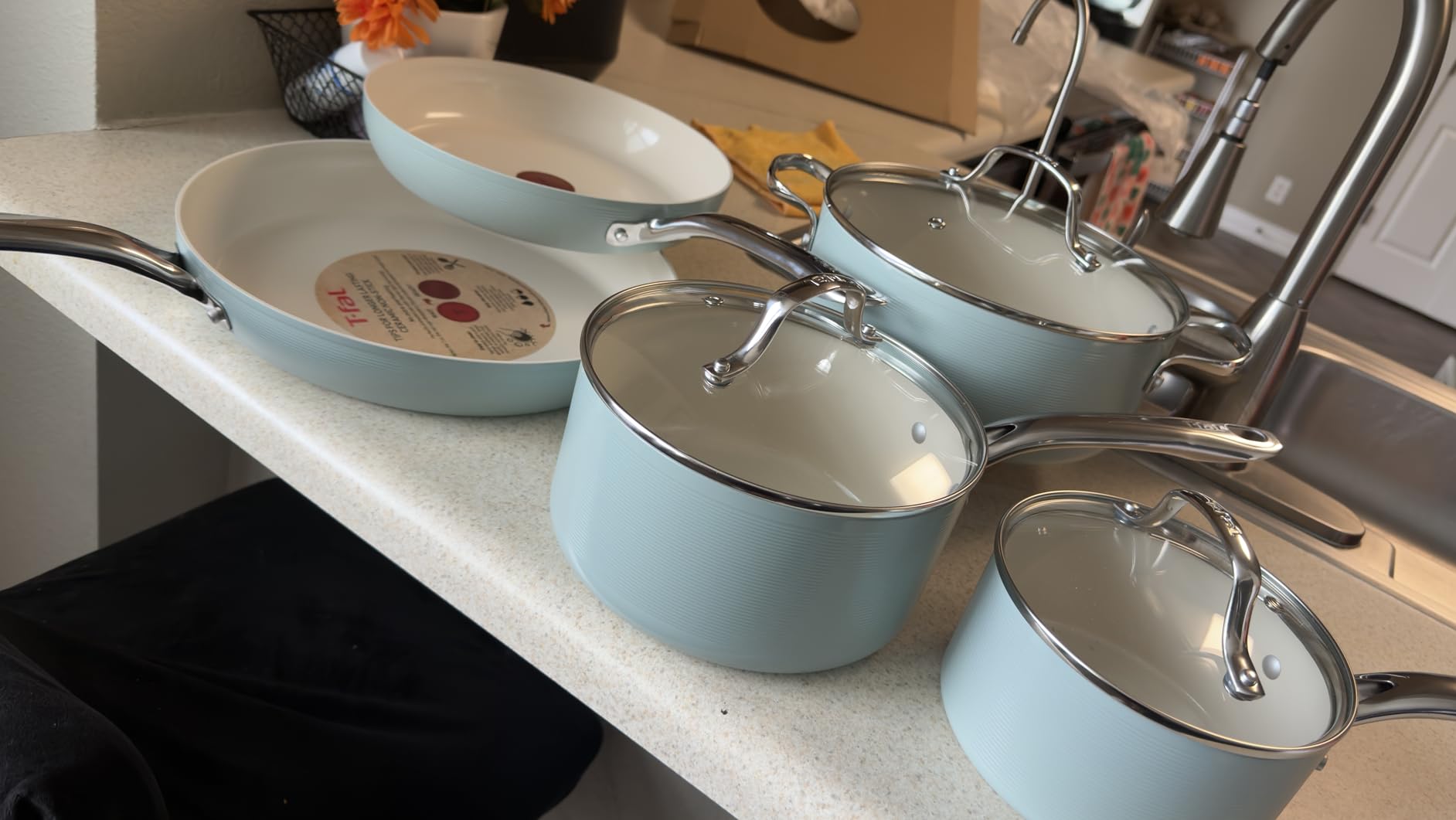 T-fal Revive Ceramic Cookware Sets, Pots and Pans Set Nonstick, (12 pieces), Ceramic Non stick Coated, Frying Pan, Oven Safe Up To 350F, Grey Granite customer photo 2