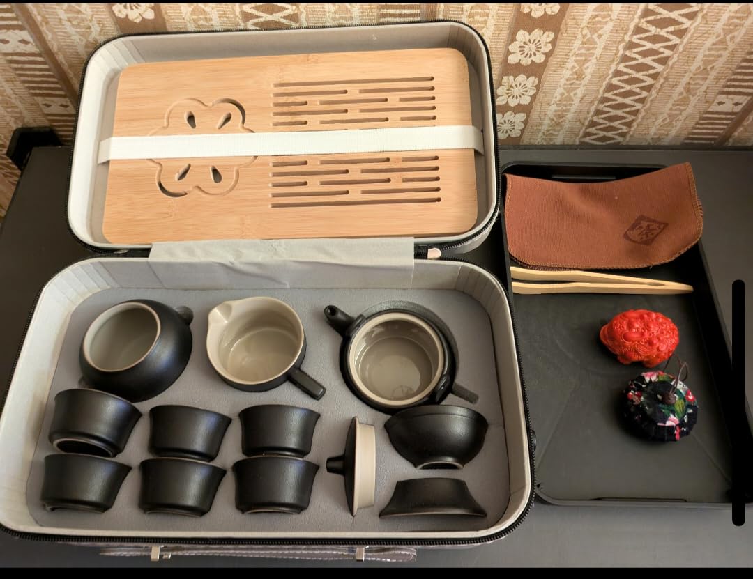 ICHAG Chinese Tea Set, Gongfu Tea Sets for Adults, Asian Gaiwan Teaset, 14-Piece Yangzhi Jade with Suspended Gaiwan & Tea Pet, Portable Travel Teaset for Home, Outdoor, Office Gifts customer photo 2