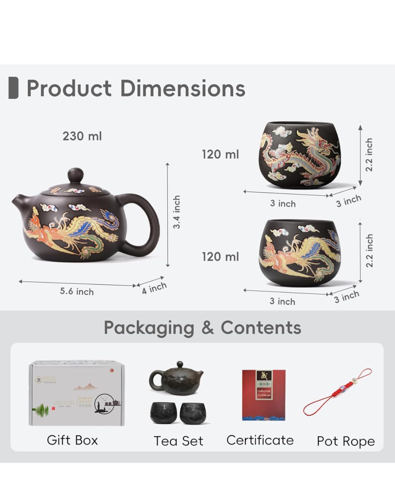 Hand-made Dragon and Phoenix Color-changing Purple Clay Teapot - Chinese Kung Fu Tea Set, Tea Lover's Gift, Large Capacity (Teapot+2* Teacups) customer photo 2