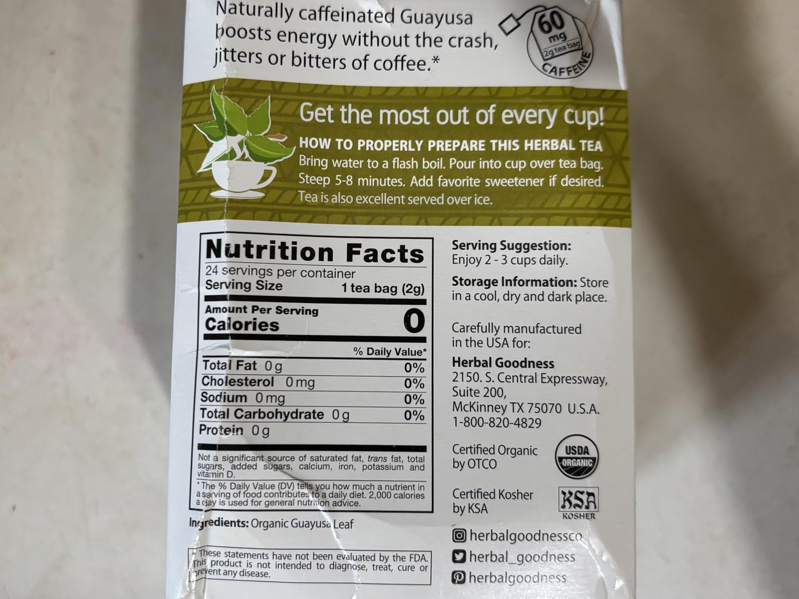 Herbal Goodness Organic Guayusa Leaf Tea Bags - Natural Energy Tea with Antioxidants & Smooth Caffeine | Smooth Focus | 24 Eco-Friendly Teabags - Caffeine Boost Without Jitters - | Yerba Mate Alternative, with Herbal Loose Leaf Tea Benefits customer photo 2