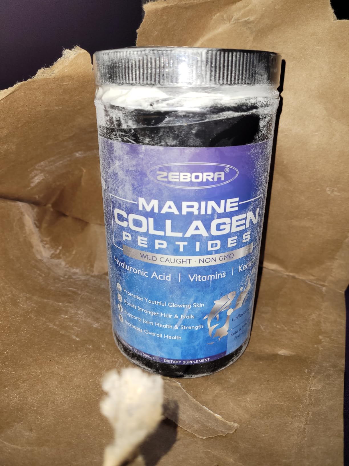 ZEBORA Marine Collagen Peptides Powder 50 Servings - Wild Caught Hydrolyzed Fish Collagen with Hyaluronic Acid, Keratin, Multivitamins - Collagen for Women Support Skin Hair Nail Joint, Keto Friendly customer photo 1