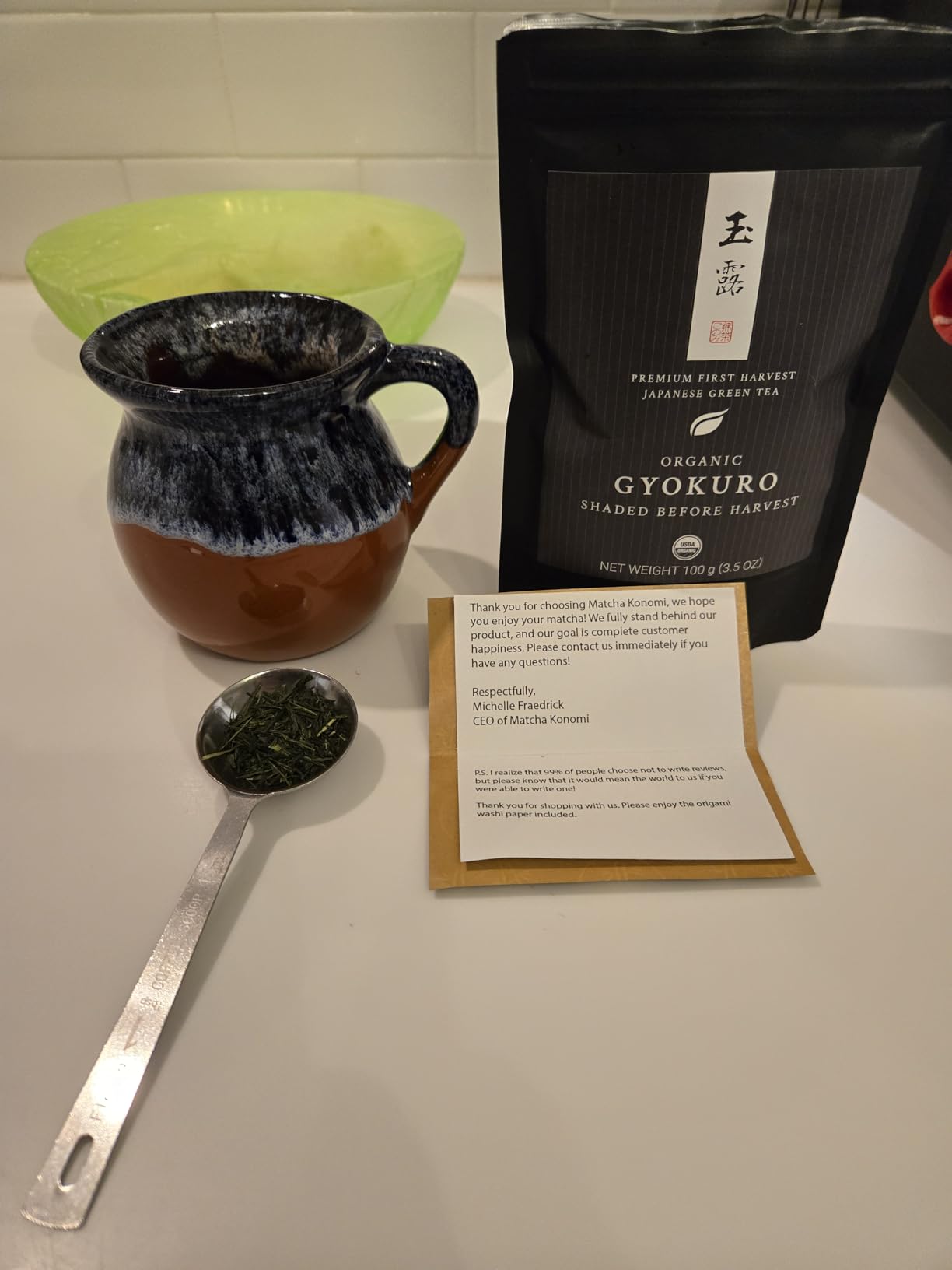Organic Japanese Gyokuro - Premium First Harvest - Shade Grown Sencha - Loose Leaf Green Tea - USDA Certified - 100g (3.5oz) bag customer photo 1