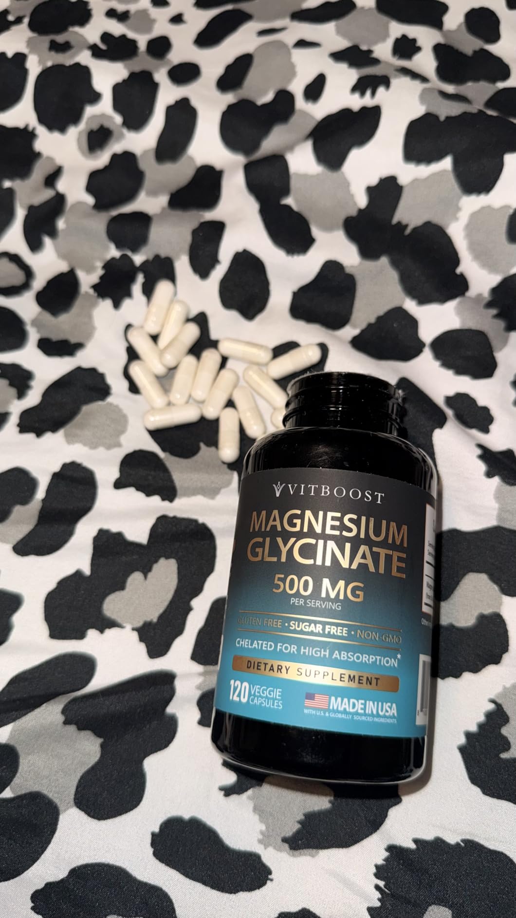 VITBOOST Magnesium Glycinate 500mg - High Absorption Chelated Supplement - Supports Sleep, Muscle Recovery & Heart Health - Non-GMO, Vegan - 120 Capsules - Made in USA customer photo 1