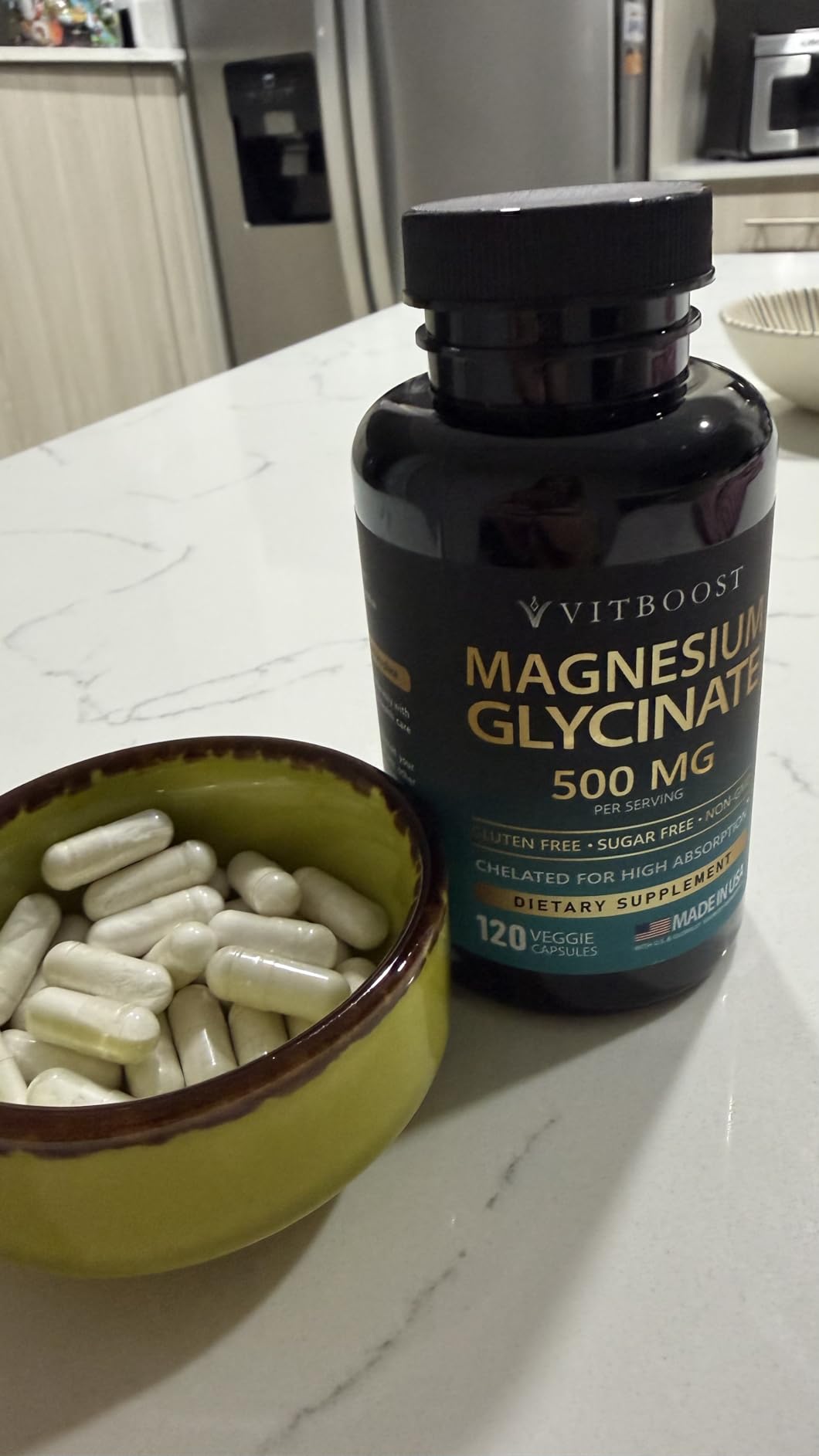 VITBOOST Magnesium Glycinate 500mg - High Absorption Chelated Supplement - Supports Sleep, Muscle Recovery & Heart Health - Non-GMO, Vegan - 120 Capsules - Made in USA customer photo 2