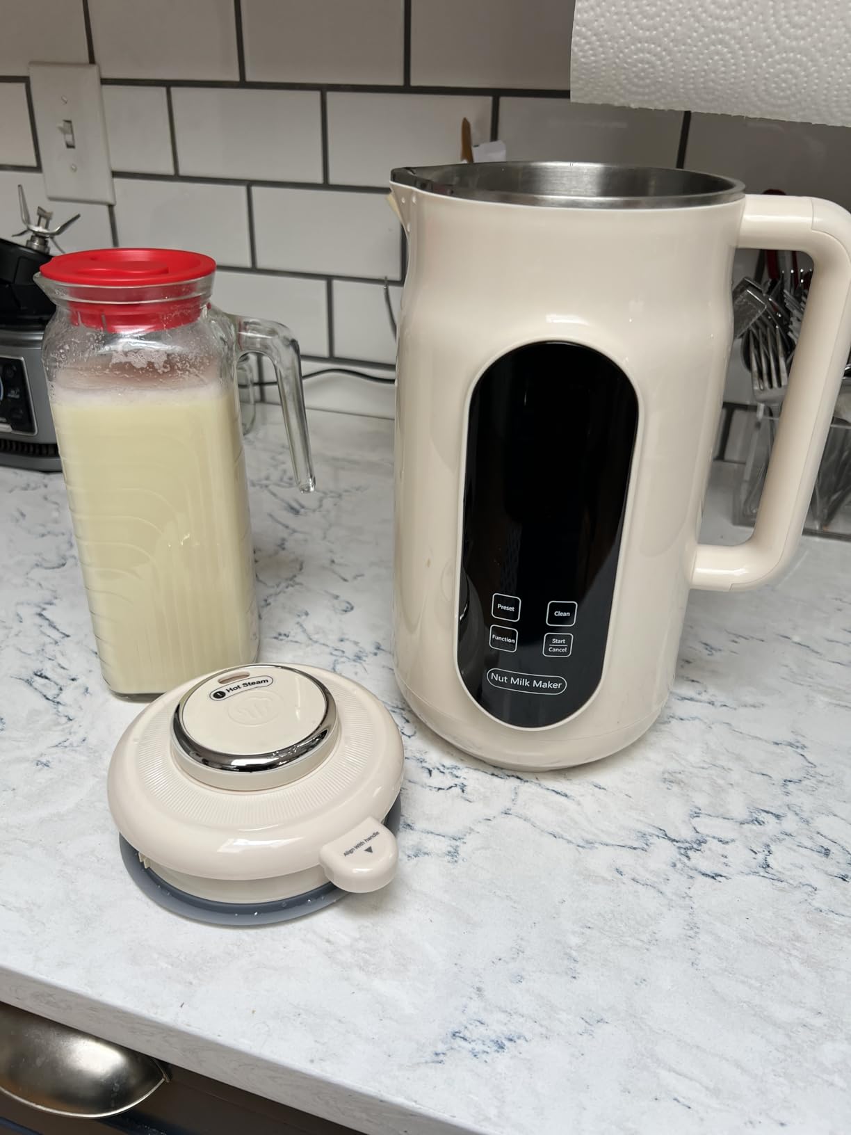 10 in 1 Nut Milk Maker Machine, 42oz IMD Screen Almond Milk Maker, Soy Milk Maker with Self-Cleaning, Delay Start, Keep Warm, Boil Water, Automatic Plant-Based Milk Blender for Soybean, Oat, Coconut customer photo 1