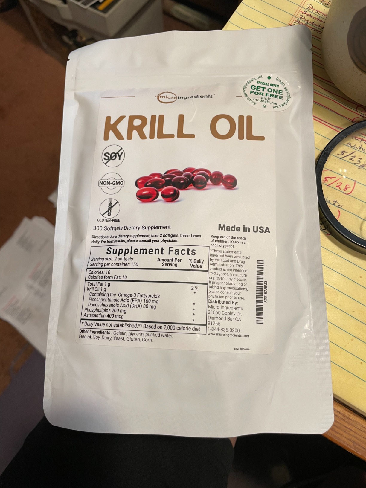 Micro Ingredients Antarctic Krill Oil Supplement with Natural Astaxanthin, 1000mg Per Serving, 150 Soft-Gels, Rich in Omega-3s EPA & DHA, Supports Immune System & Brain Health, Easy to Swallow customer photo 2