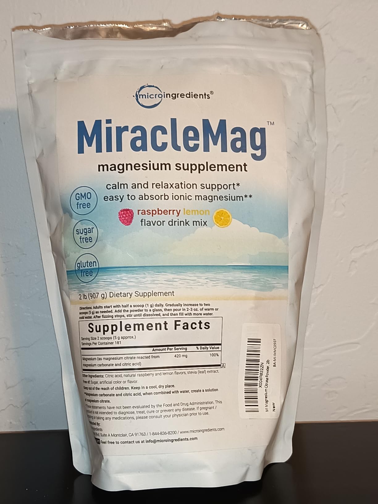 Micro Ingredients MiracleMag Calm Magnesium Powder, 2lbs | Magnesium Citrate Powder | Sweet Raspberry Lemon Flavored | Easily Absorbed Ionic Form | Non-GMO, Vegan, Sugar Free customer photo 2