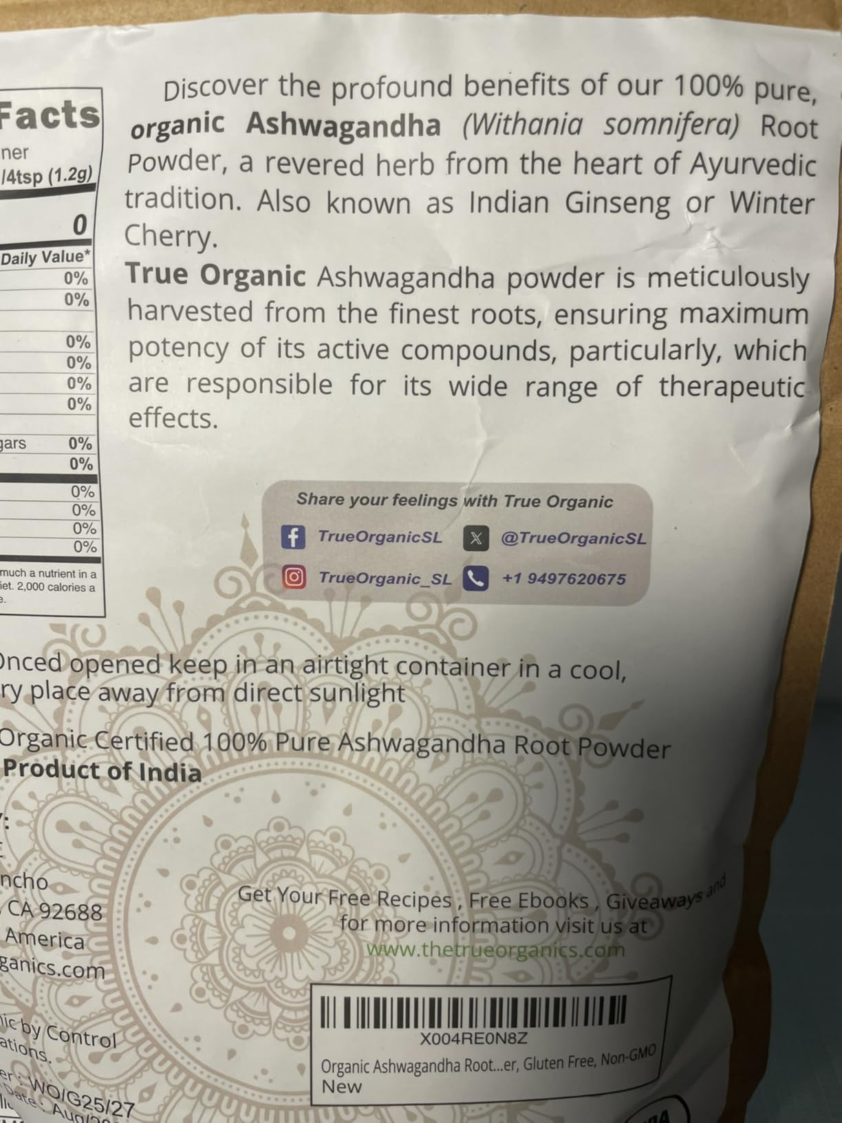 True Organic Ashwagandha Powder 16 oz - USDA Organic Ashwagandha Root Powder | Non-GMO, Gluten Free | Pure Withania Somnifera | Vegan Herbal Powder customer photo 2