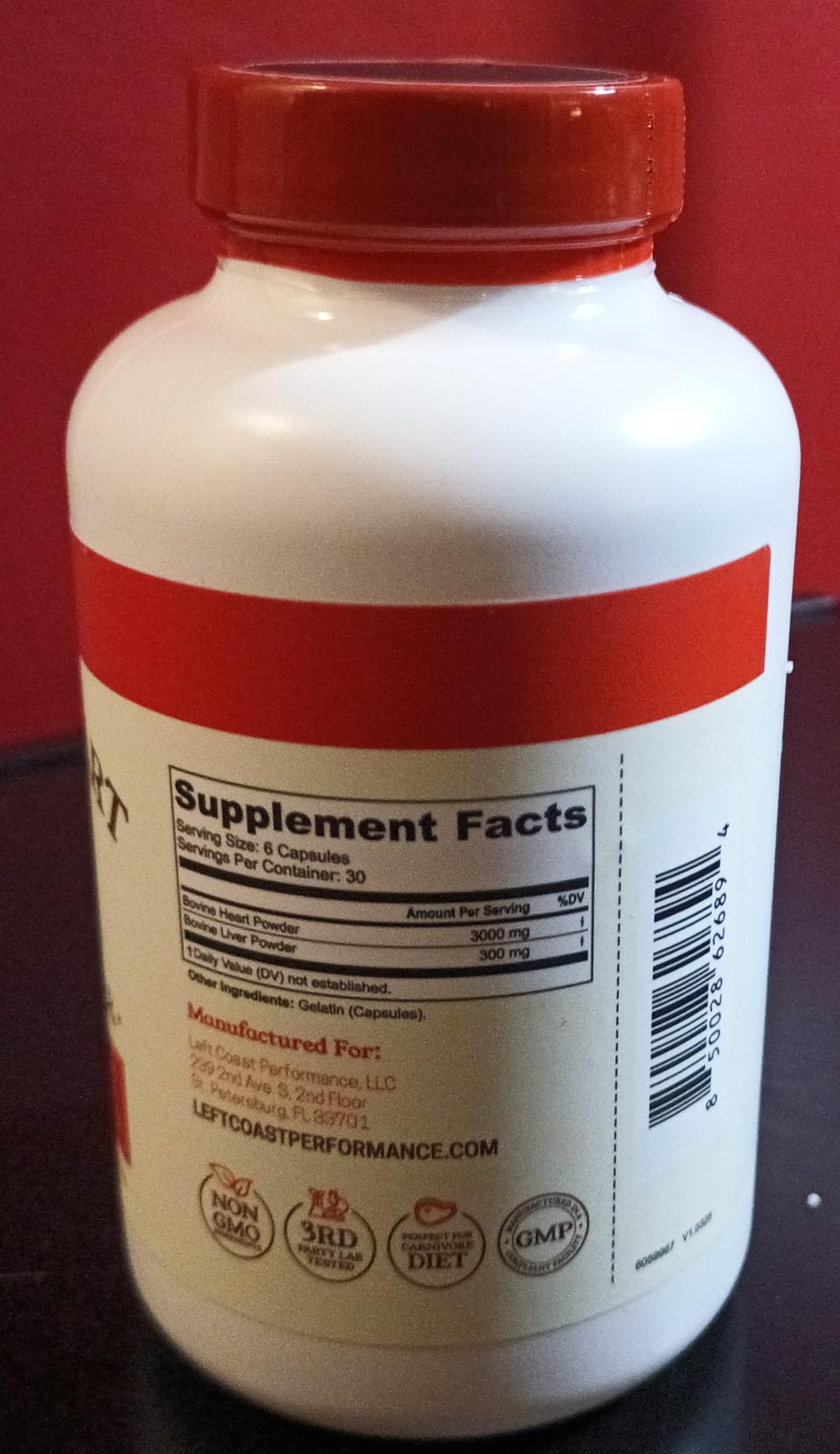 Left Coast Performance Grass Fed Beef Heart and Liver Supplement - Pasture-Raised in New Zealand, No Fillers or Flow Agents - Natural CoQ10 & Iron Support - Beef Organ Supplement - 180 Capsules customer photo 1