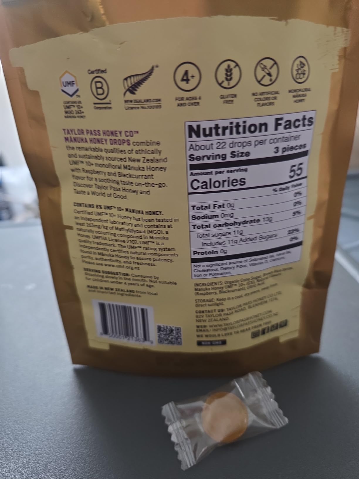 Taylor Pass Honey Co Mānuka Honey Drops UMF™ 10+| Zesty Lemon | Mānuka Honey Lozenges | Soothing Natural Manuka On-The-Go | 22 Individually Wrapped Drops | Made in New Zealand customer photo 1