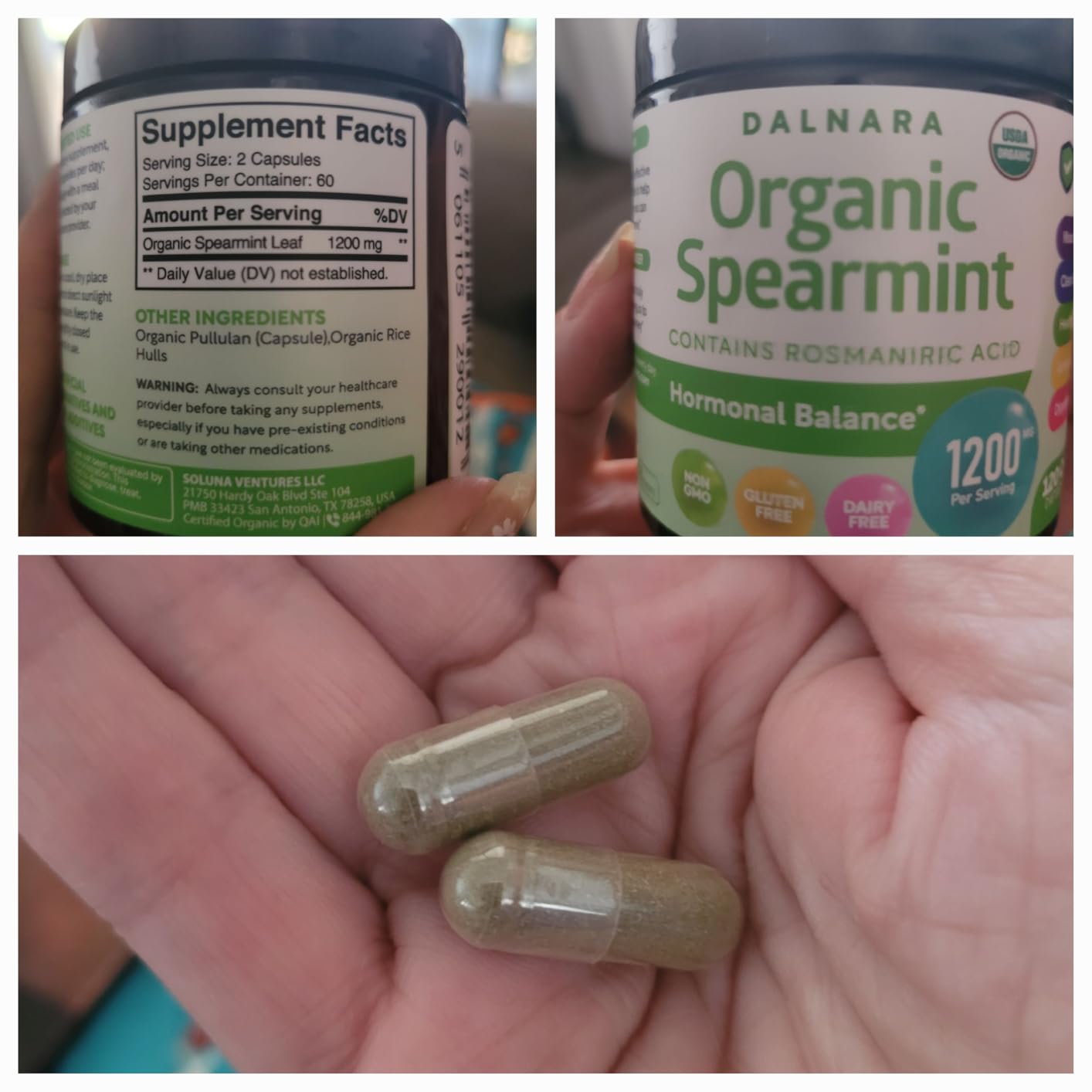 Dalnara Organic Spearmint Capsules 1200 mg - USDA Certified, Supports Women's Wellness, Hormonal Balance & Digestive Vitality, Vegan-Friendly Herbal Supplement - 60-Day Supply customer photo 1