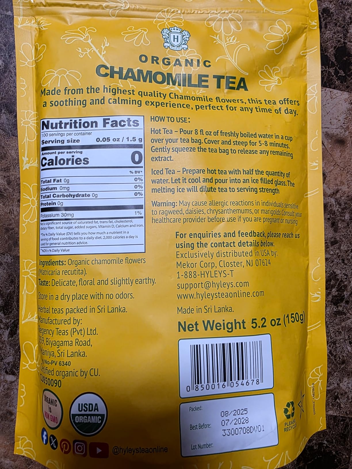 Hyleys Chamomile Tea Organic - 100 Tea Bags - Caffeine Free Herbal Tea customer photo 2
