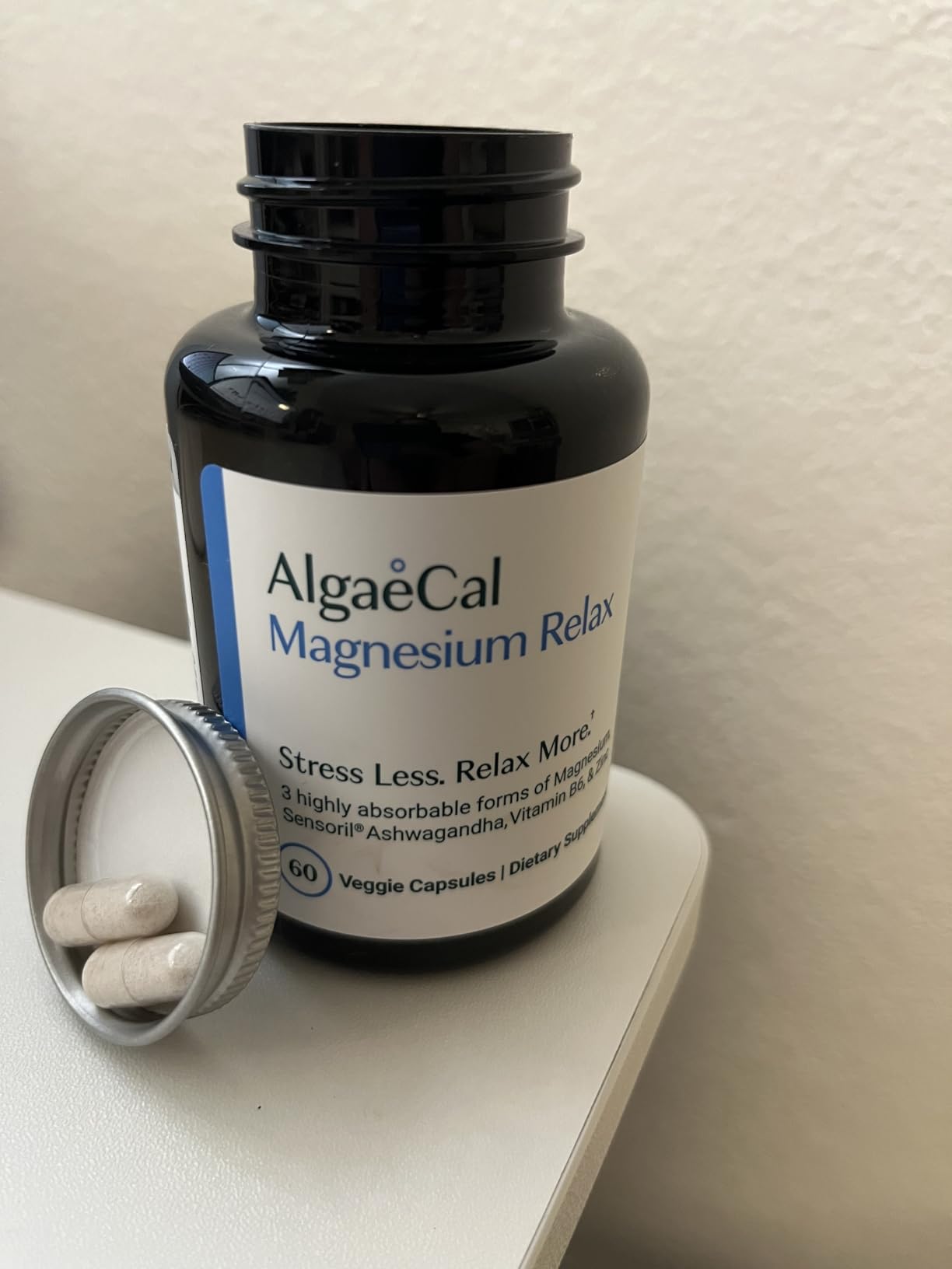 AlgaeCal Magnesium Relax - Chelated Magnesium Glycinate 350mg with Sensoril Ashwagandha, Magnesium Supplement for Sleep & Stress, Cortisol Reducer for Women & Men, 60 Capsules (1 Pack) customer photo 2
