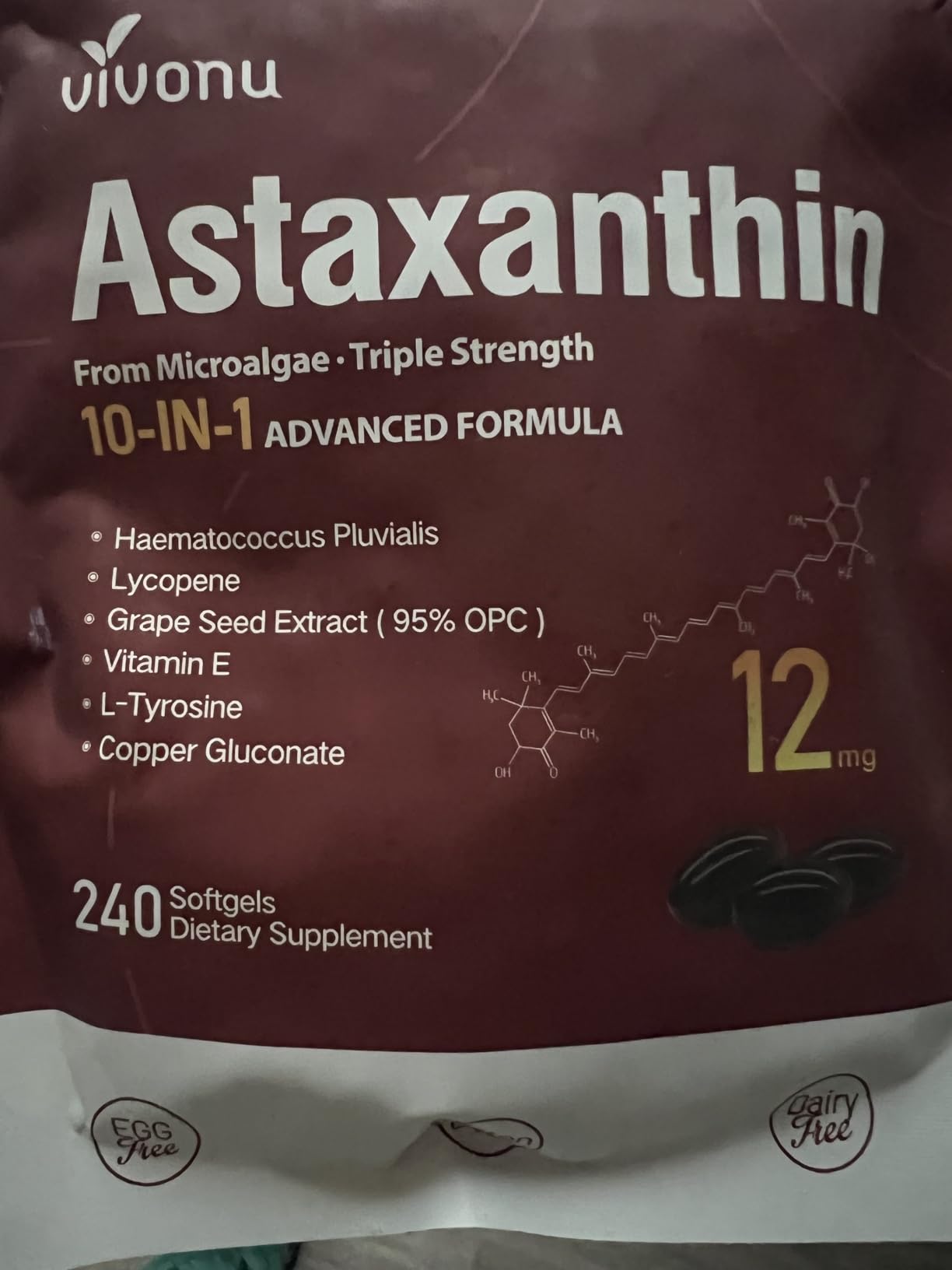 10 in 1 Astaxanthin Supplements 24mg, 4 Month Supply, Astaxantina Antioxidant from Fresh Haematococcus Pluvialis, Contains Lycopene, Grape Seed, Vitamin E, & More Supports Eye, Joints, Skin Health customer photo 2