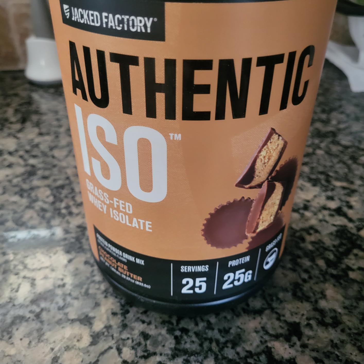 Jacked Factory Authentic ISO Grass Fed Whey Protein Isolate Powder - Low Carb, Non-GMO Muscle Building Protein w/No Fillers, Post Workout Recovery, Chocolate Peanut Butter - 25 Servings customer photo 2