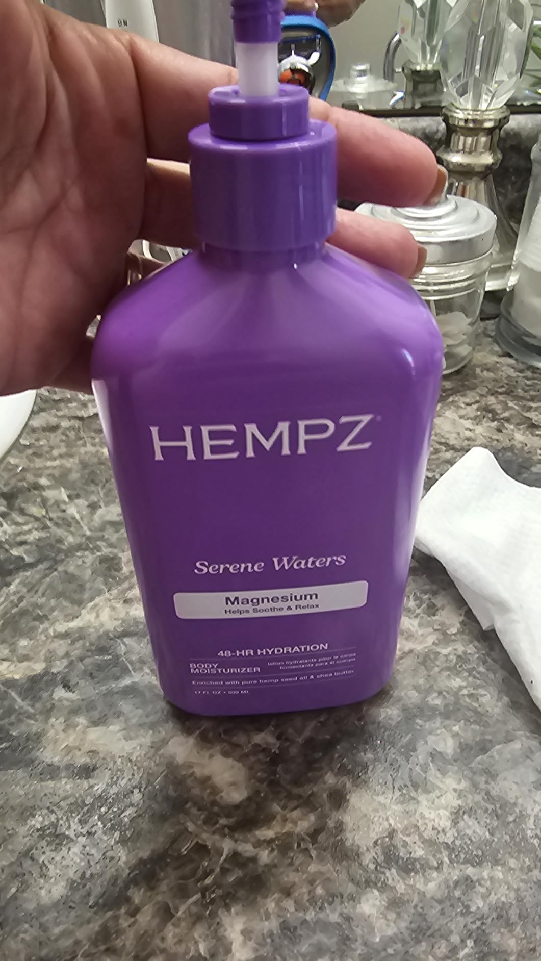 Hempz Magnesium Body Lotion for Sleep & Relaxation, Hydrating Lotion with Arnica, Electrolytes & Shea Butter, Calming Nighttime Moisturizer for Muscle Relief & Soft Skin, Serene Waters Scent, 17 oz customer photo 1