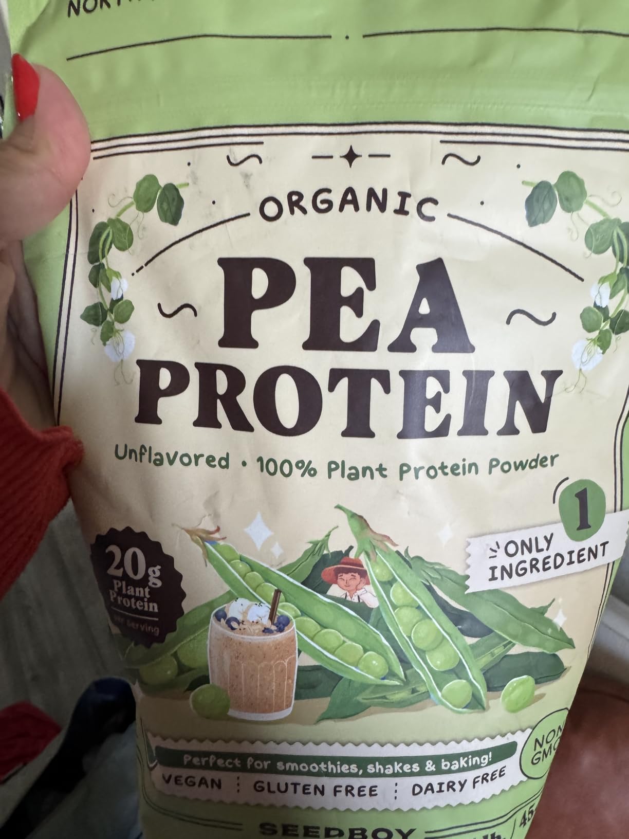 Seedboy Organic Pea Protein Powder Unflavored, 1 lb, 20g Plant-Based Protein, USA Processed & USA/Canada Grown, Vegan, Dairy-Free, Soy-Free, Gluten-Free, Glyphosate-Free, Unsweetened customer photo 1