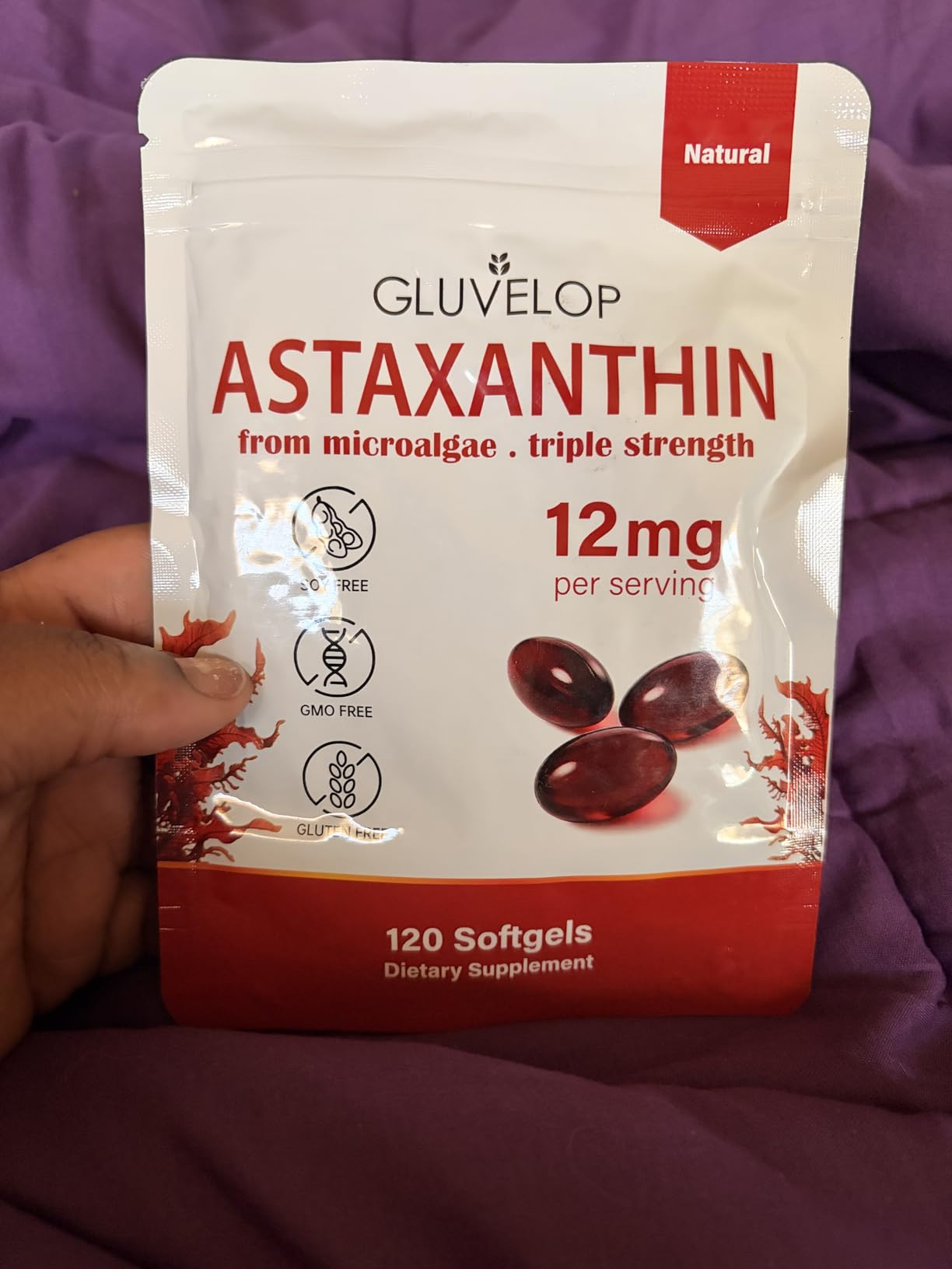 Premium Astaxanthin 12mg Supplements - Natural Microalgae Antioxidant for Skin, Eye & Immune Health - Non-GMO, Triple Strength, 120 Softgels (4 Month Supply) customer photo 2
