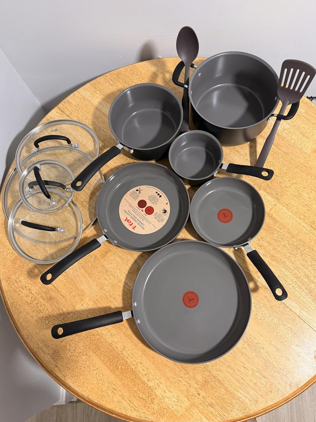 T-Fal Ultimate Hard Anodized 12-Piece Ceramic Nonstick Cookware Set, Oven Safe Up to 400F, Ceramic Pots and Pans Set, Frying Pans, Saucepan, Stockpot, Cooking Utensils, Stone customer photo 2