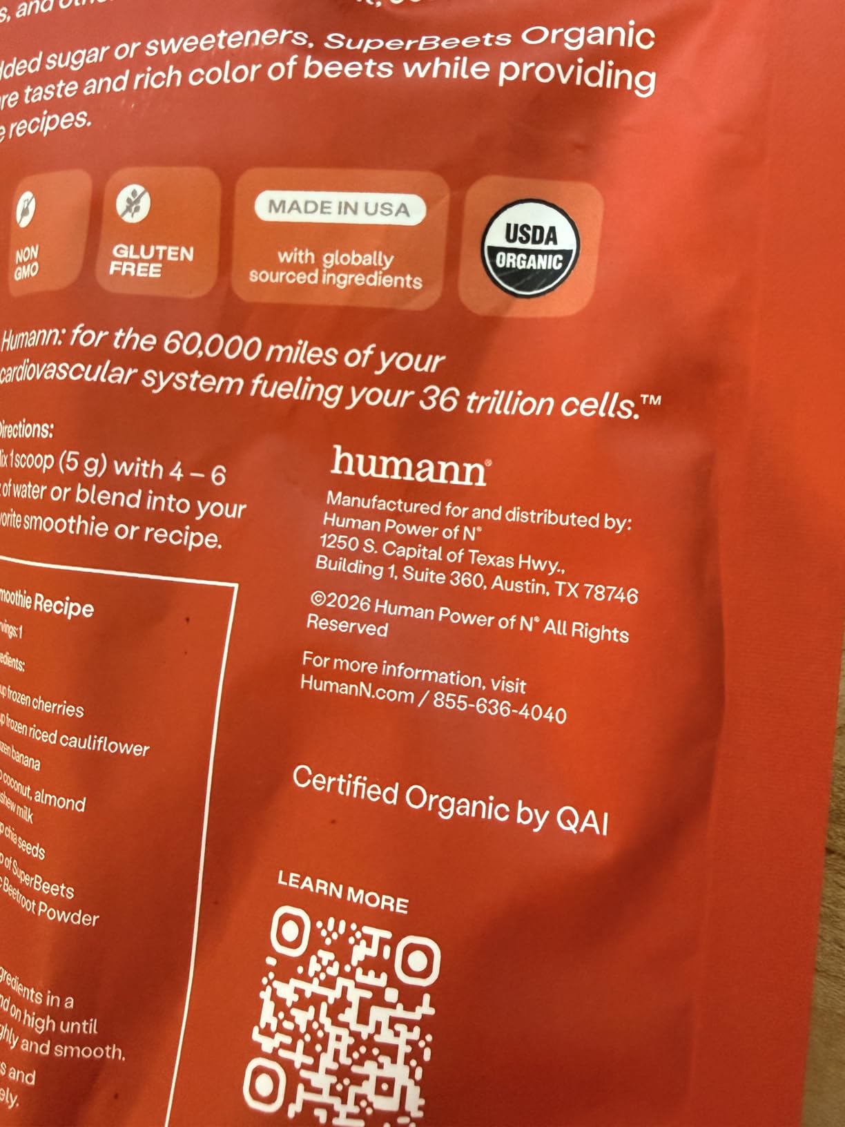 Humann SuperBeets USDA Organic Beet Root Powder, Raw, Easy to Mix, Non-GMO Beetroot Supplement Powder Superfood, Unflavored, 90 Servings customer photo 1