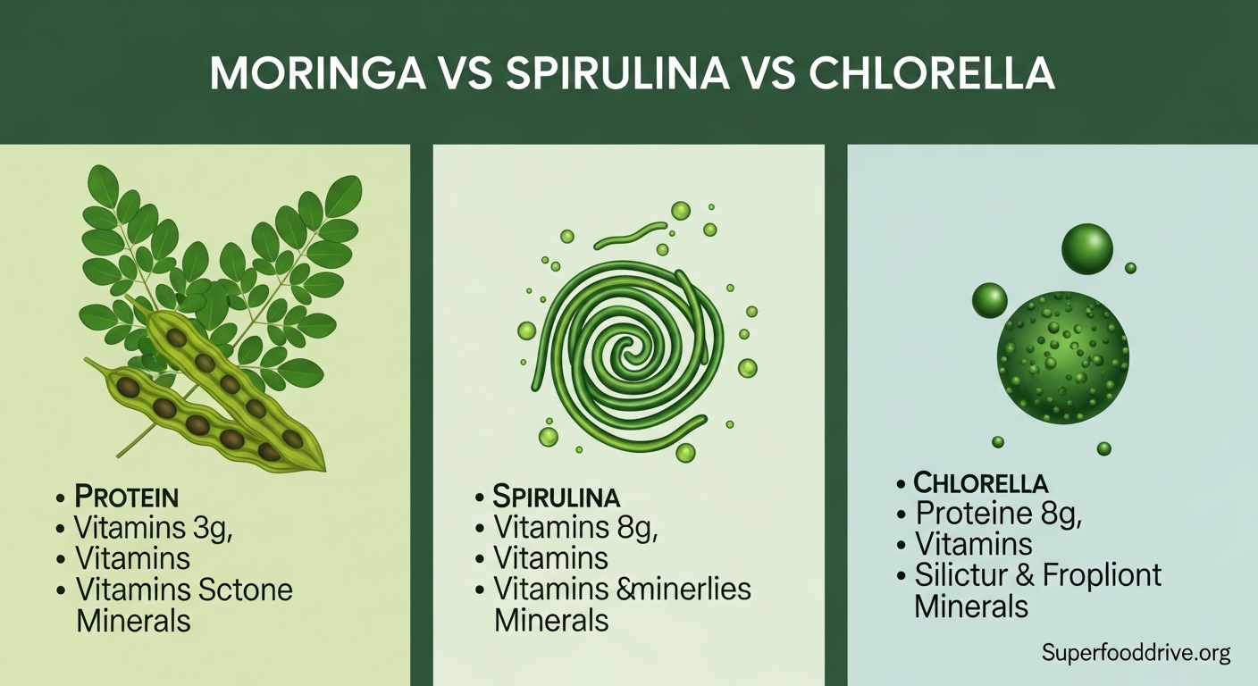 Moringa vs Spirulina vs Chlorella