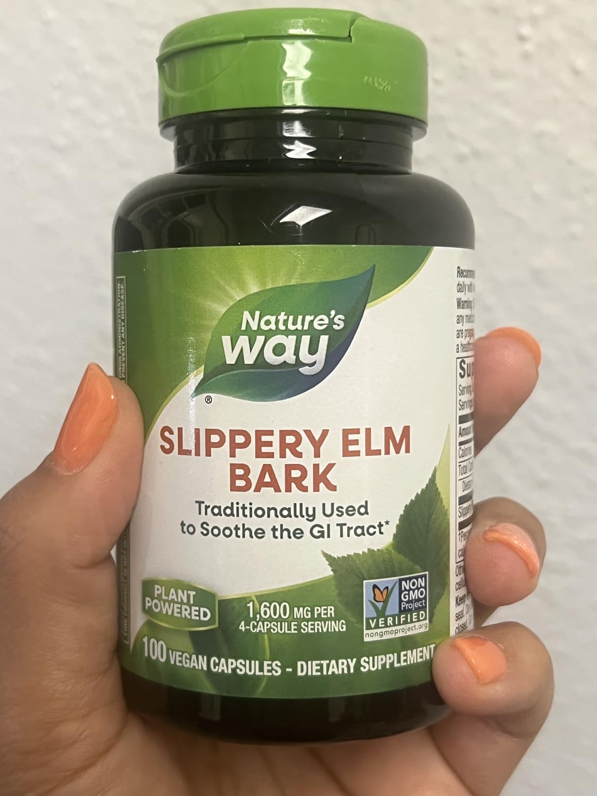 Nature's Way Slippery Elm Bark Capsules, Traditional Digestive Support to Soothe Gastrointestinal Tract, 1,600 mg per 4-Capsule Serving, Vegan, 100 Capsules customer photo 1