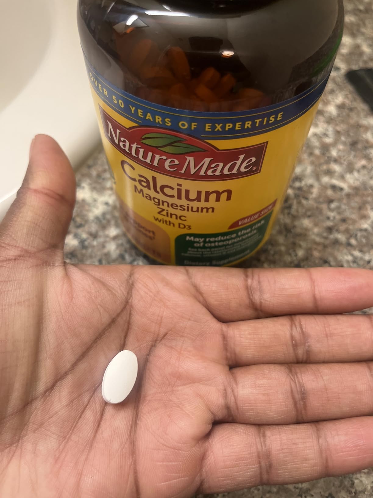 Nature Made Calcium Magnesium Zinc with Vitamin D3, Dietary Calcium Supplement for Bone Support, 300 Tablets customer photo 1