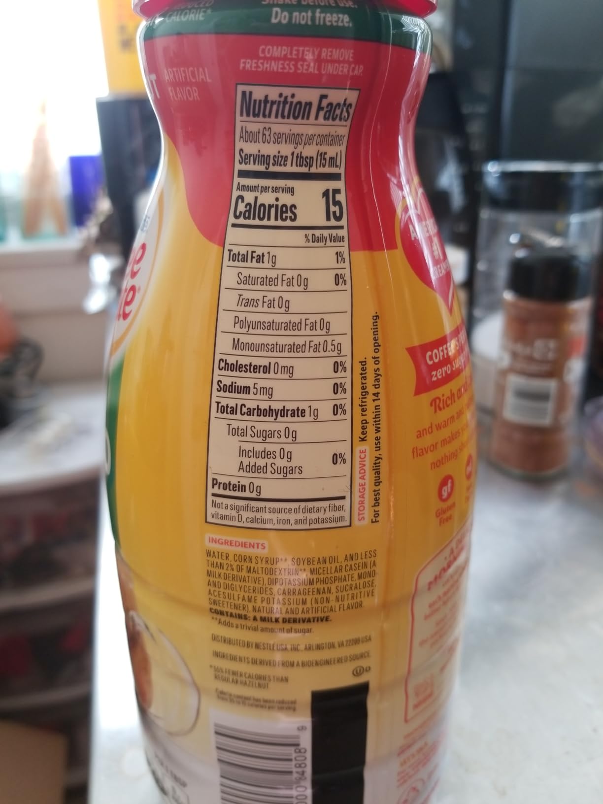 Coffee mate Hazelnut Flavored Coffee Creamer, Zero Sugar, Gluten Free, Liquid Creamer, 63 Servings customer photo 1