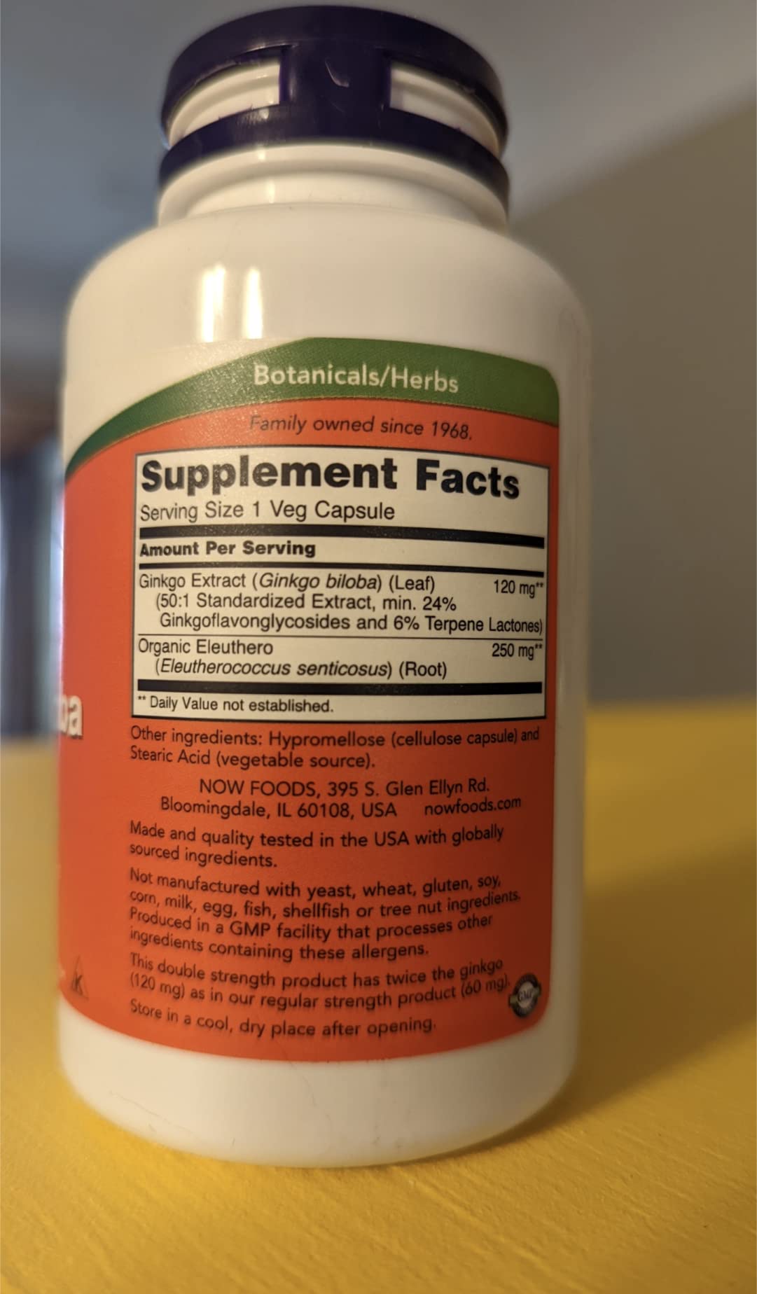NOW Foods Supplements, Ginkgo Biloba 120 mg, Double Strength, Non-GMO Project Verified, 100 Veg Capsules customer photo 1