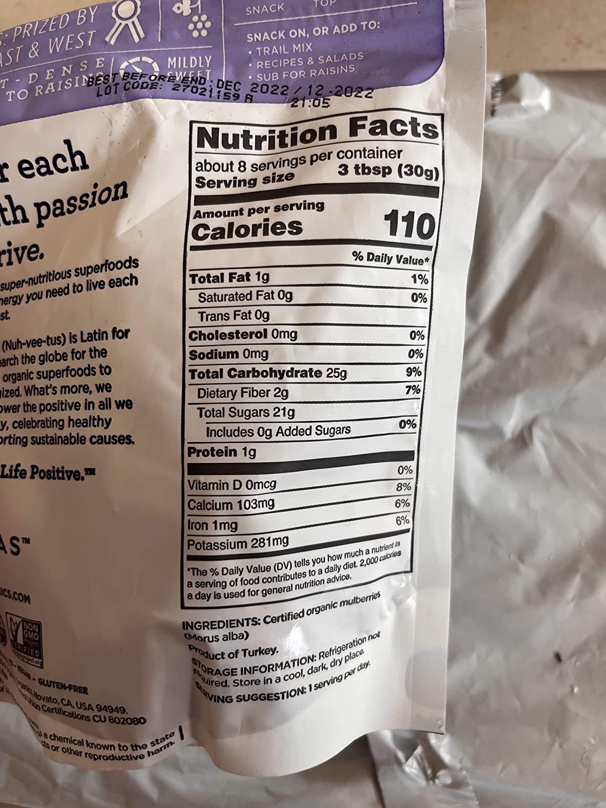 Navitas Organics Mulberries, Original, 8 oz. Bags (Pack of 2) customer photo 1
