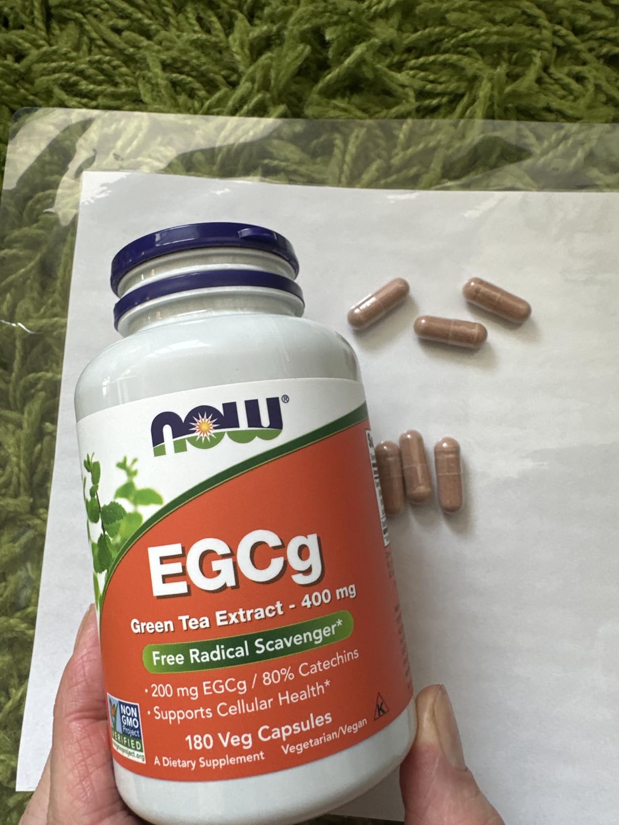 NOW Foods Supplements, EGCg Green Tea Extract, Dietary, 400 mg, Free Radical Scavenger, 180 Veg Capsules customer photo 1