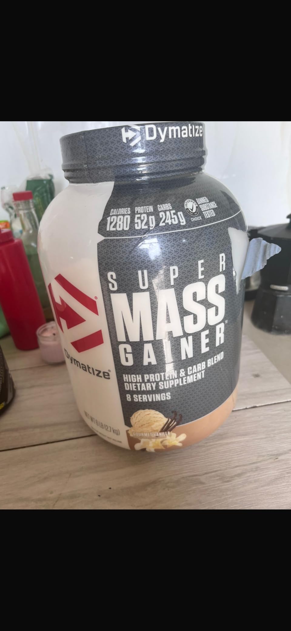 Dymatize Super Mass Gainer Protein Powder, Gourmet Vanilla, 52g Protein, 1g Creatine, 1280 Calories, 10.7g BCAAs, 245g Carbs, Contains Whey Protein Powder, Isolate, and Casein (8 Servings) customer photo 2