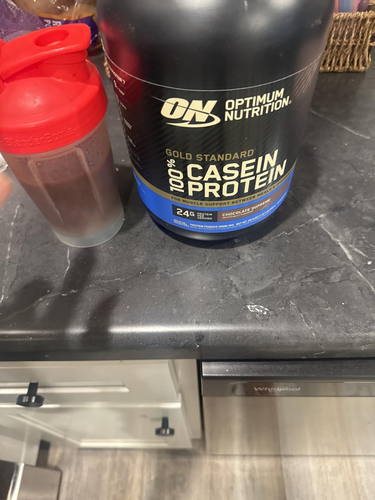 Optimum Nutrition Gold Standard 100% Micellar Casein Protein Powder, Slow Digesting, Overnight Muscle Recovery, Chocolate Supreme, 2 Pound customer photo 1