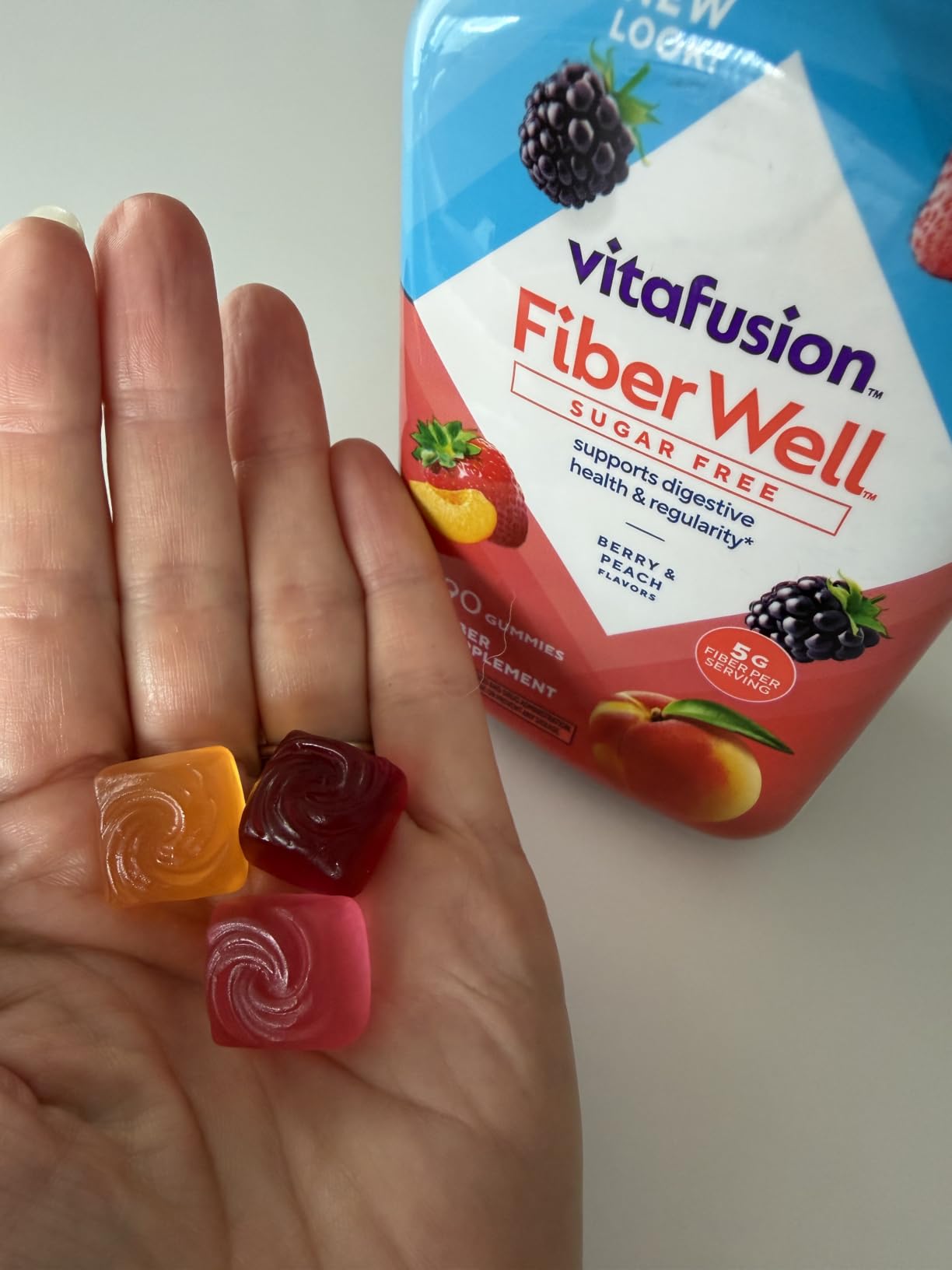 Vitafusion Fiber Well Gummies, 5mg, 90 Count, Sugar Free Adult Gummy, Berry & Peach Flavors, Gluten Free Formula customer photo 1