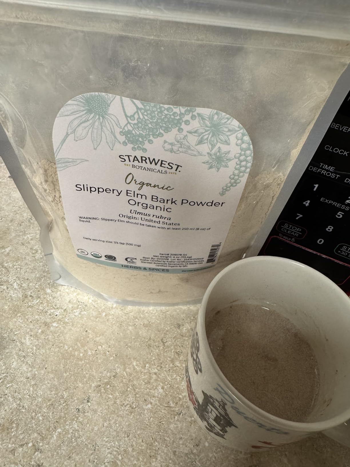 Starwest Botanicals Organic Slippery Elm Bark Powder - Traditional Herb for Tea & Recipes, Enjoy with Milk & Sweetener, Certified Kosher, Non-GMO - Bulk 1 lb Bag customer photo 1