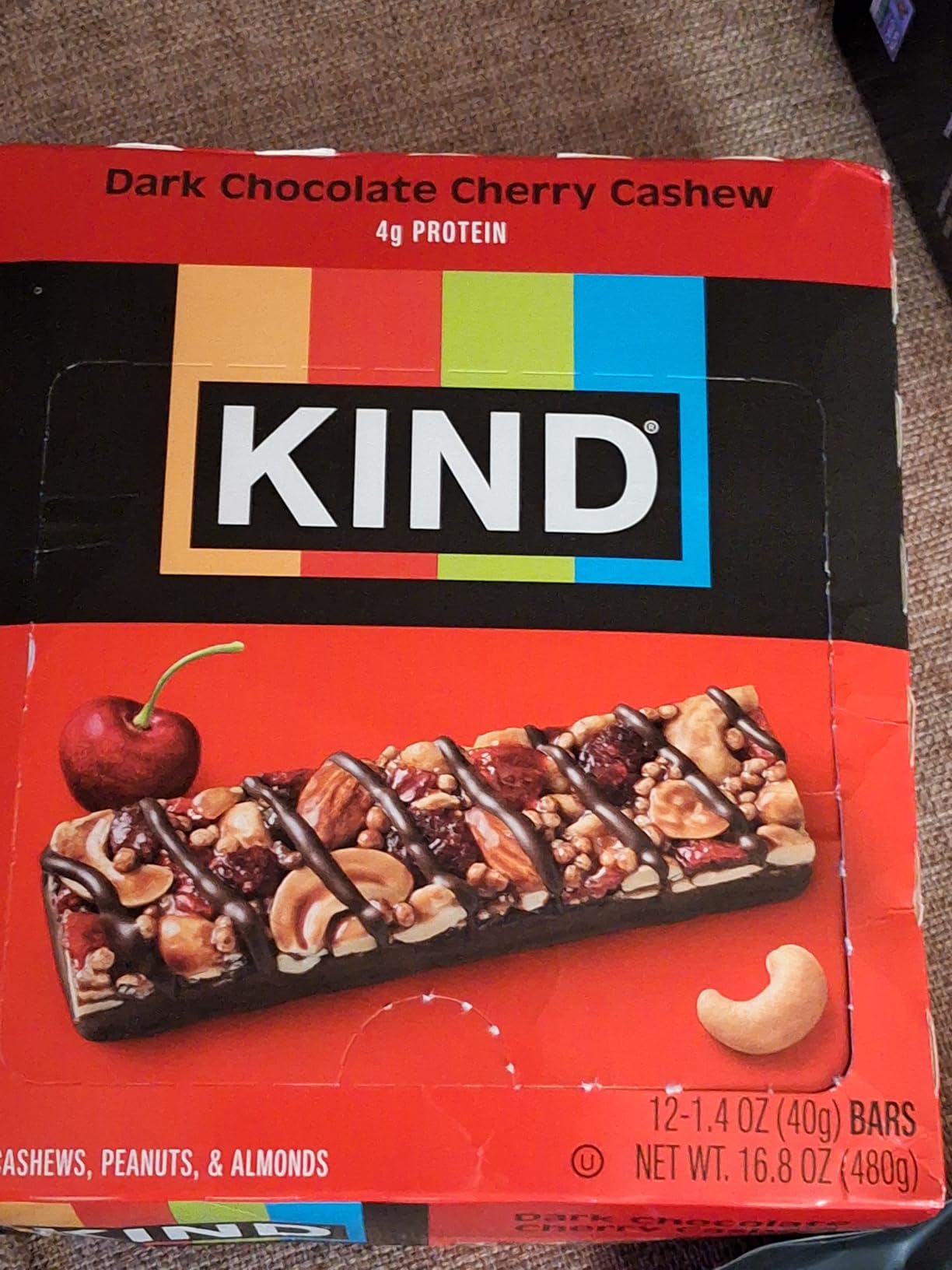 KIND Healthy Snacks Bars, Dark Chocolate Cherry Cashew, Gluten Free, High Fiber Snacks, 4g Protein, 12 Count customer photo 1