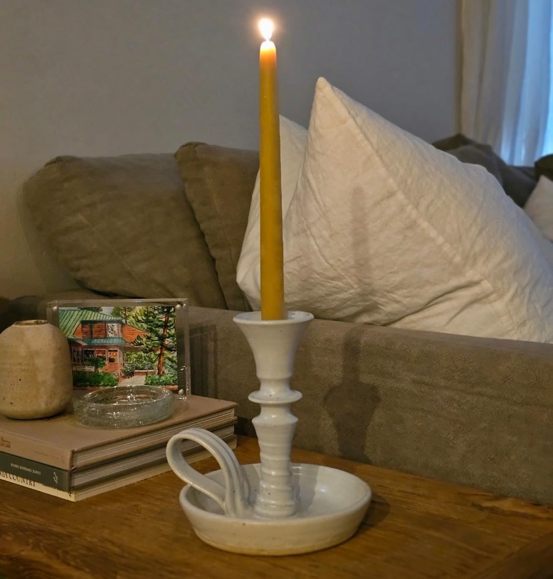 Big Dipper Wax Works Natural Honey Hand-Dipped Beeswax Taper Candles - 12 inch x 7/8 inch, 2-Pack, 100% Pure Beeswax, Long Burning, Clean, Cotton Wick, Handmade in USA customer photo 2