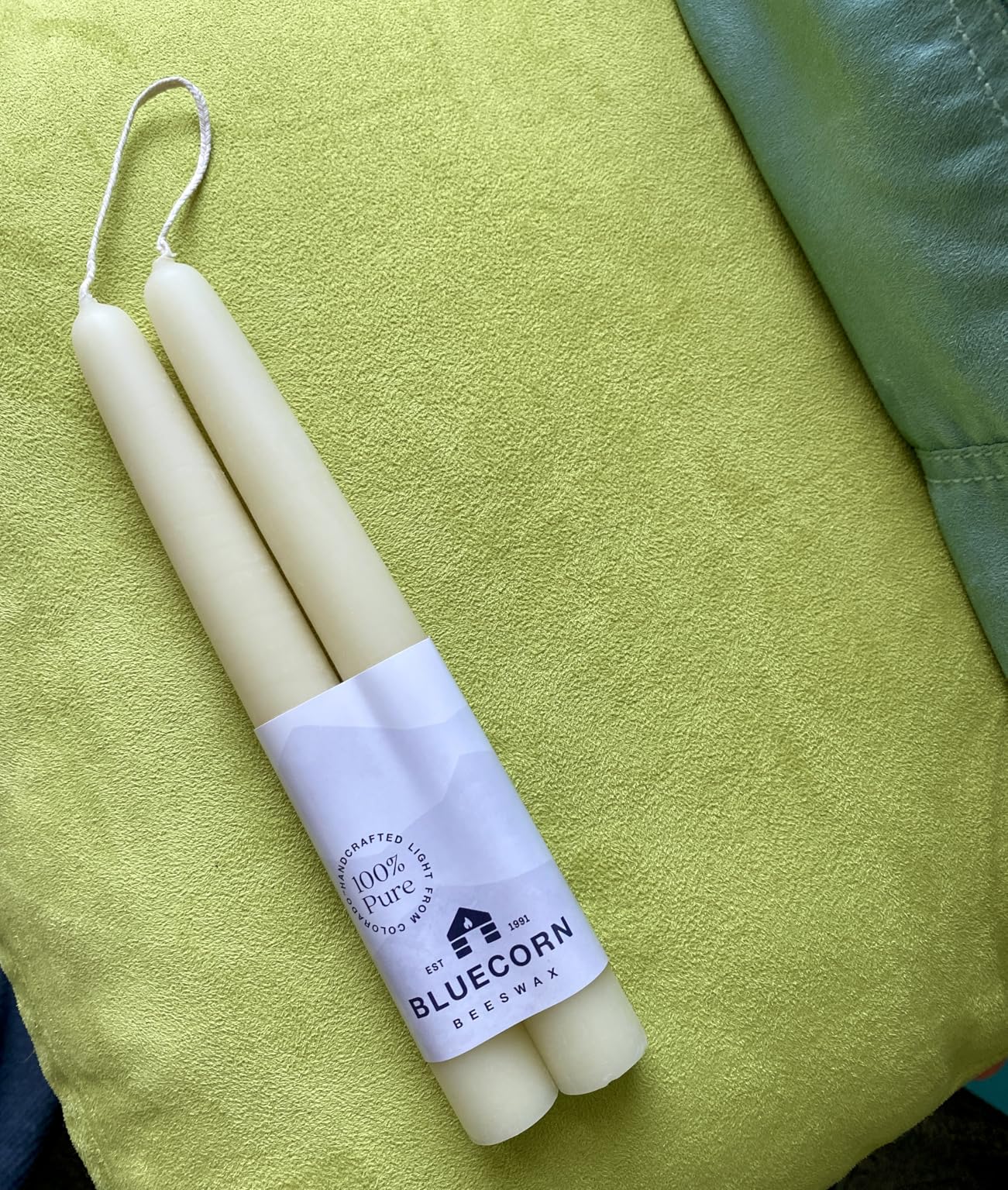 Bluecorn Beeswax Taper Candles, 100% Pure Natural Bees Wax, Pair of 8 Inch Yellow Tapered Candlesticks, Clean Burning & Dripless, Fragrance Free, Long Lasting, Home Decor, American Made customer photo 1