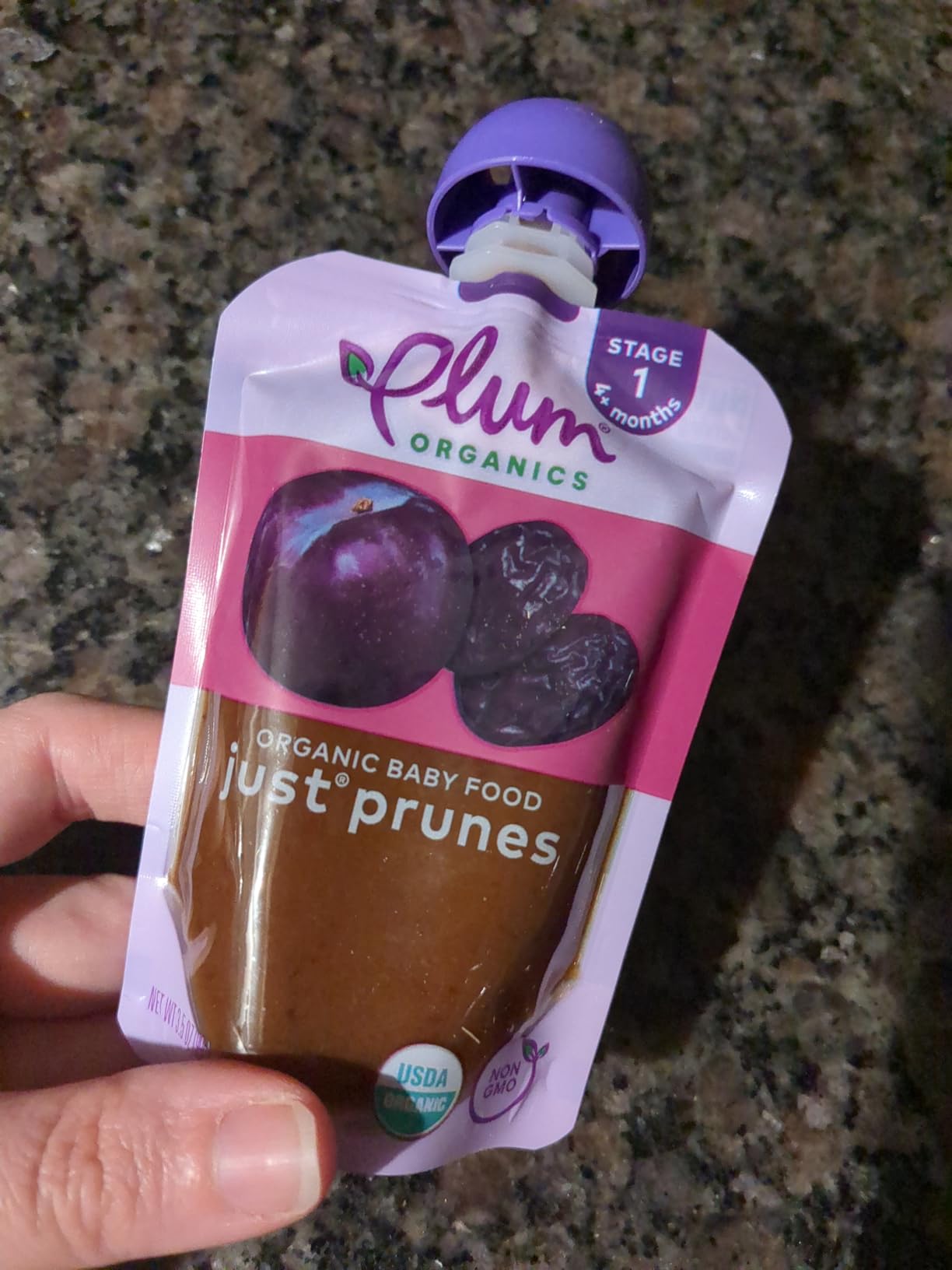 Plum Organics - 4+ Months Organic Baby Food Pouches - Just Punes - Non-GMO - Fruit & Veggie Blends On-The-Go Pouches for Baby & Toddler Meals - Quality Tested Ingredients - 3.5 oz (Pack Of 12) customer photo 1