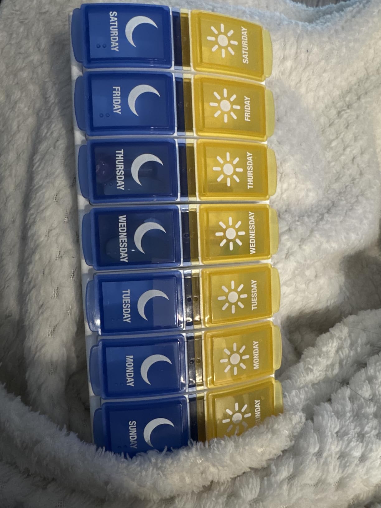 EZY DOSE Weekly AM/PM Pill Organizer, 7-Day Vitamin Container and Daily Medication Box with Large Pop-Out Compartments, 2 Times a Day Pill Holder, Blue and Purple Lids, Travel-Friendly Design customer photo 2