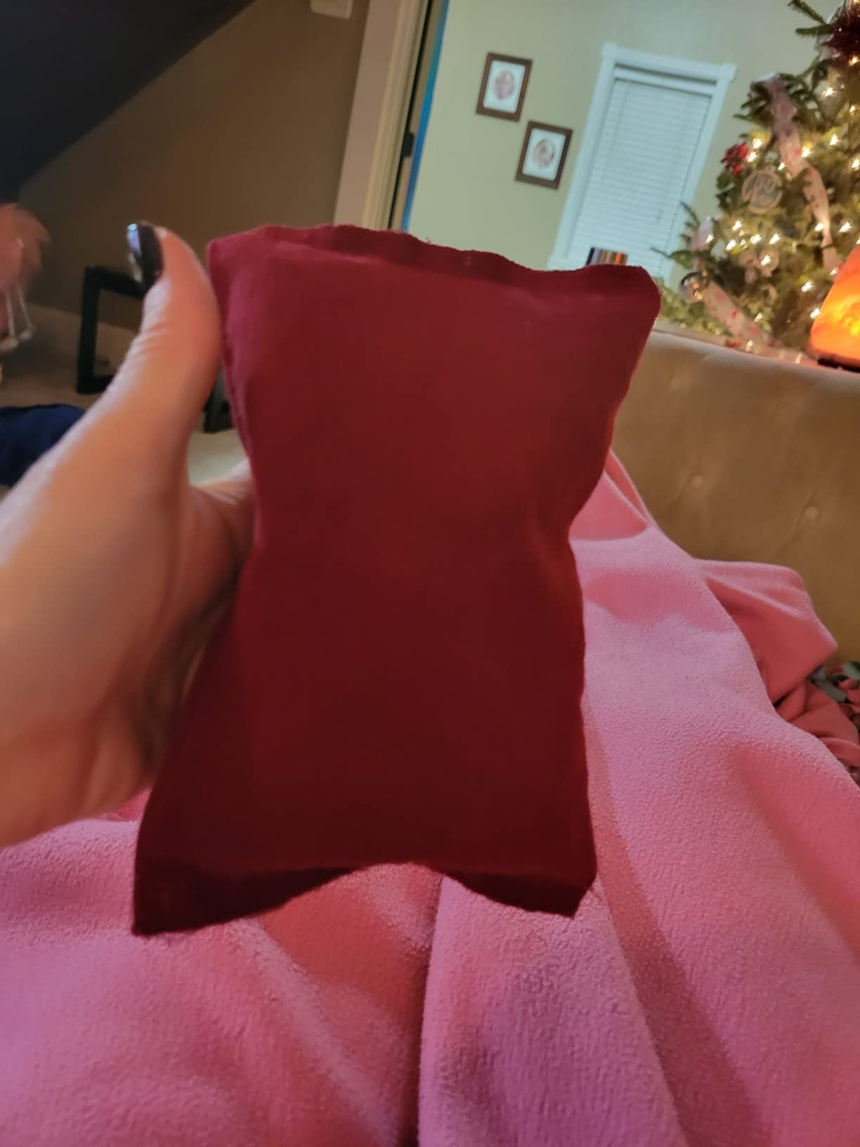 Neck Wrap Red Ultra Suede Cherry Pit-Stone Pillow, Microwavable Hot/Cold Compress, Sustainable Moist Heat Pack, Shoulder Pain Relief, Washable, Spa customer photo 1