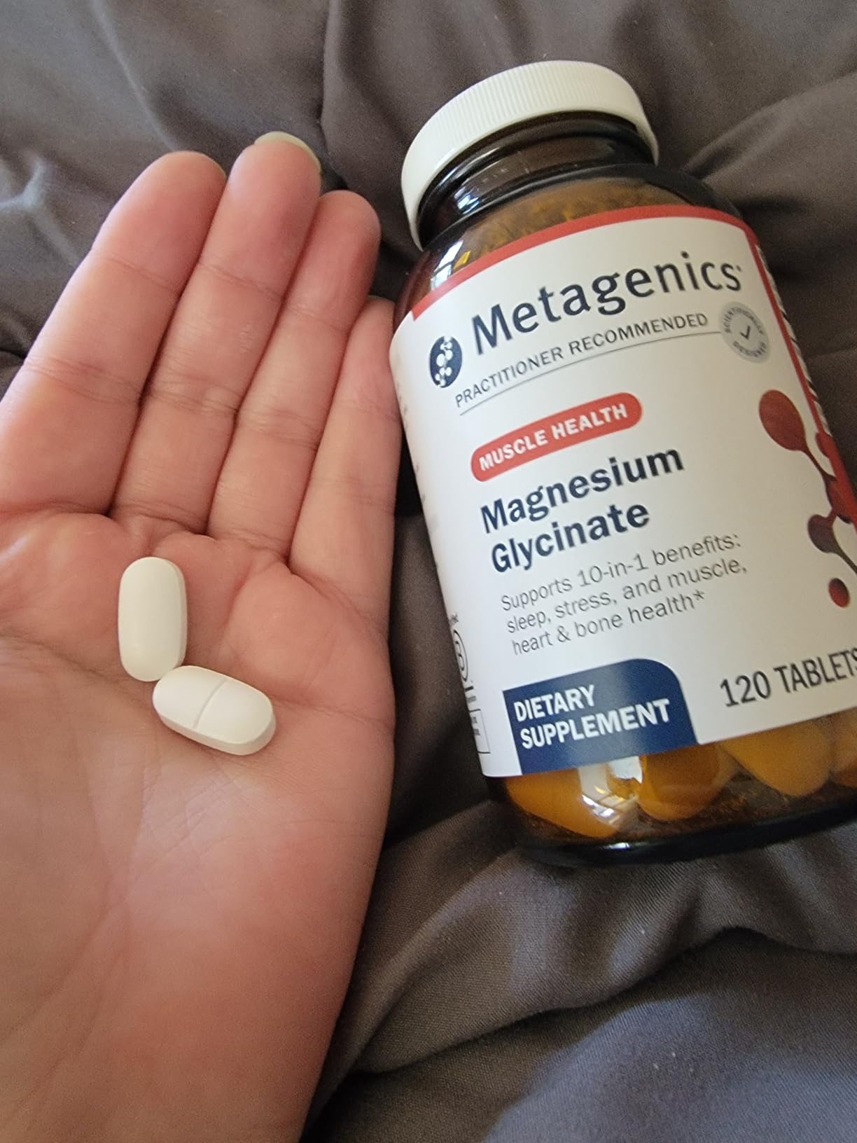 Metagenics Magnesium Glycinate 100mg - Highly Absorbable Magnesium Supplement for Sleep, Stress Relief & Muscle Relaxation - Bone, Heart & Nerve Health - Non-GMO, Gluten-Free - 120 Tablets customer photo 1