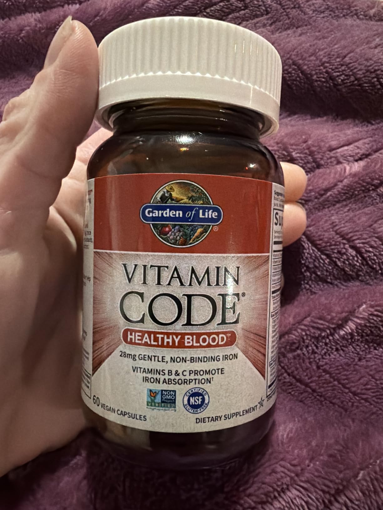 Garden of Life Vitamin Code Healthy Blood - Iron Supplement for Women, 60 Vegan Capsules, with Vitamins B, C, Trace Minerals, Fruit Veggies, Probiotics - for Energy and Anemia Support customer photo 2